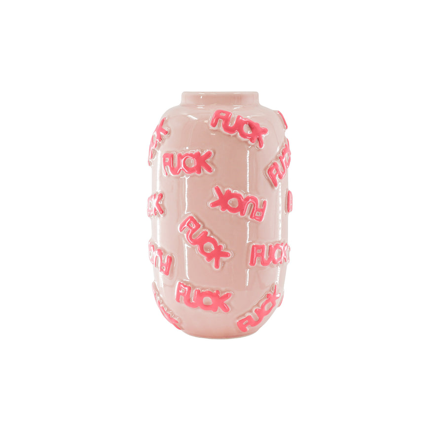 Vaas - Bloemen Vaas 'FUCK' - Keramiek - Licht Roze/Fluor Roze - 17x17x27cm
