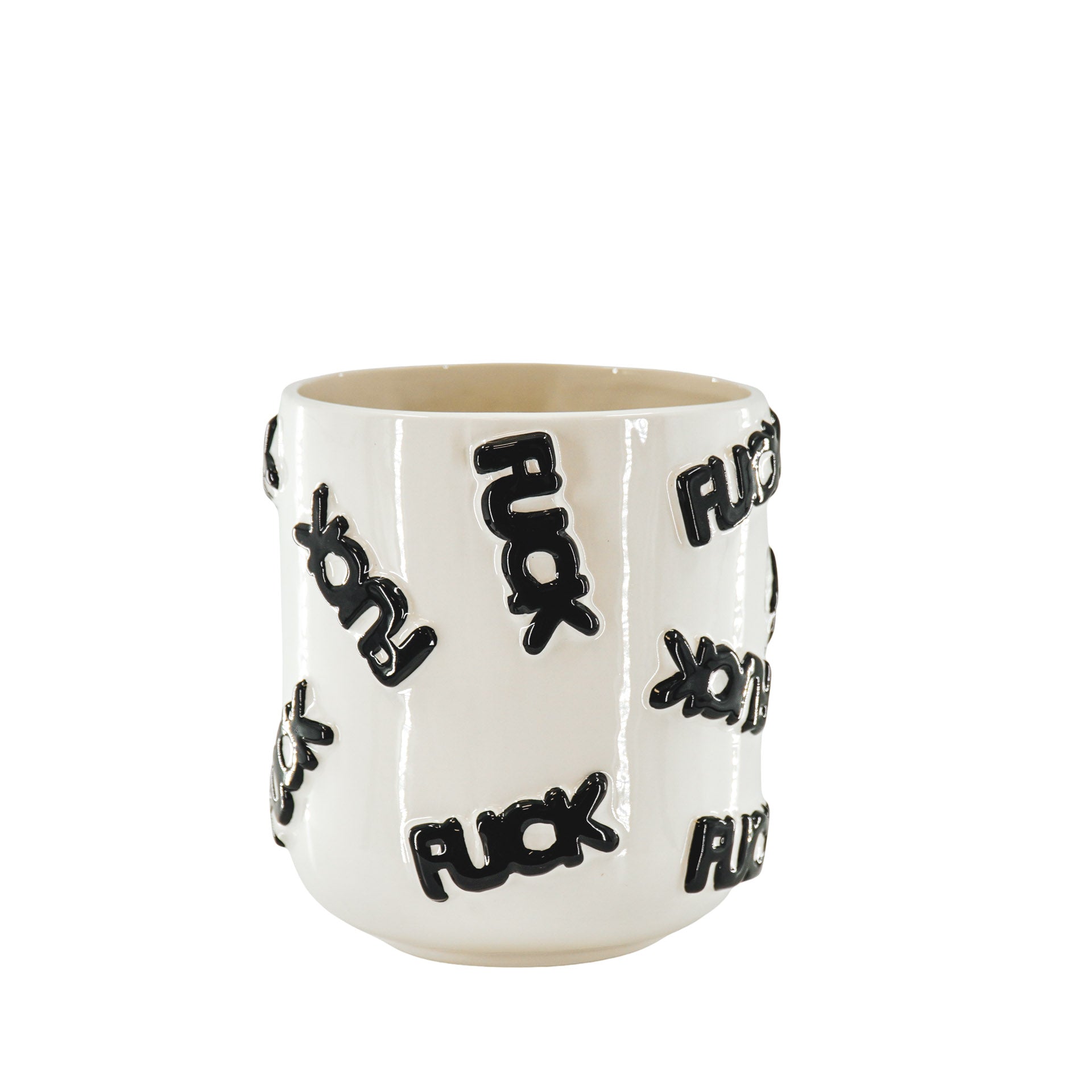 Pot - Planten Pot 'FUCK' - Keramiek - Zwart/Wit  -  17,5x17,5x17,5cm