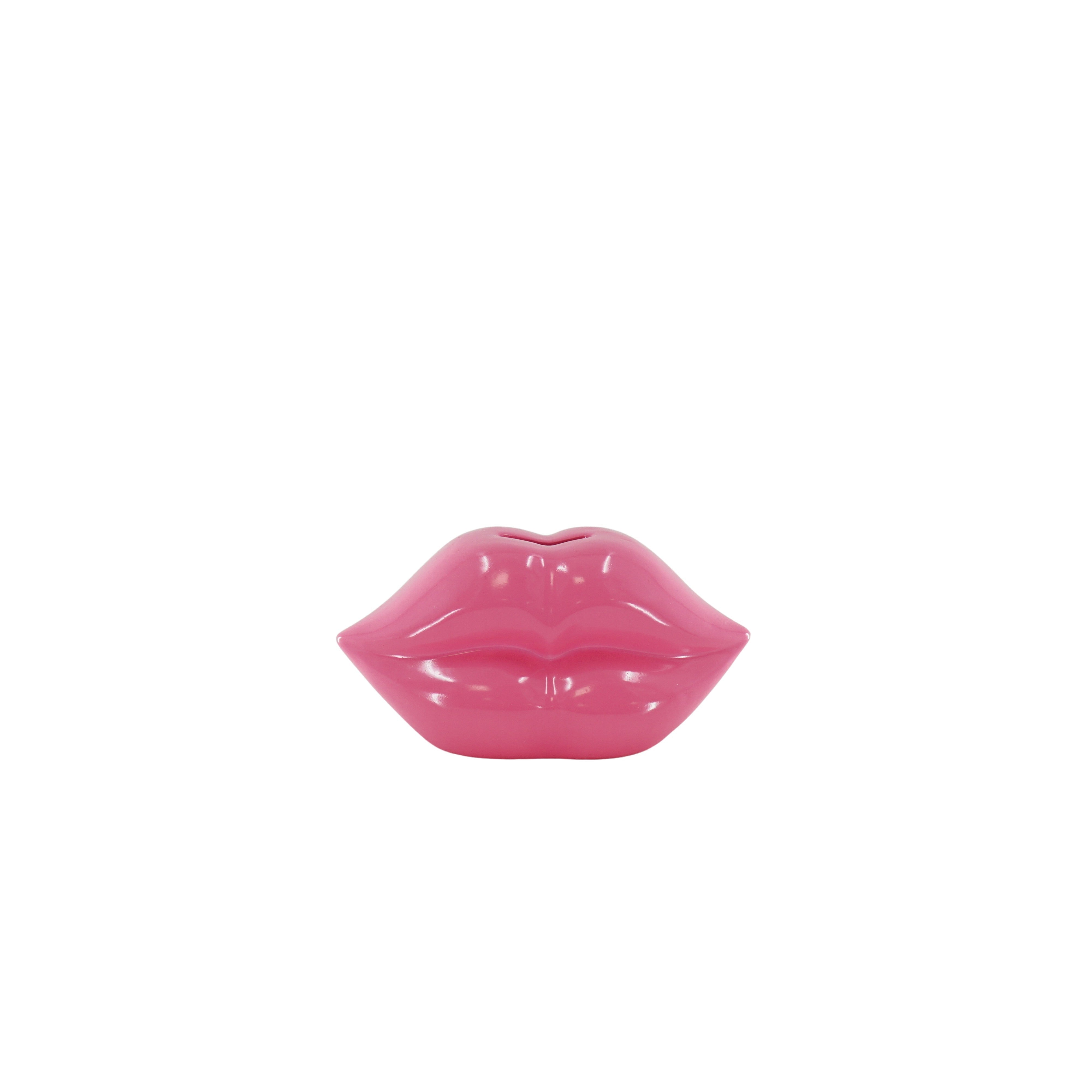 Ornament- Spaarpot Lippen - Keramiek- Fluor Roze -15x8x8cm