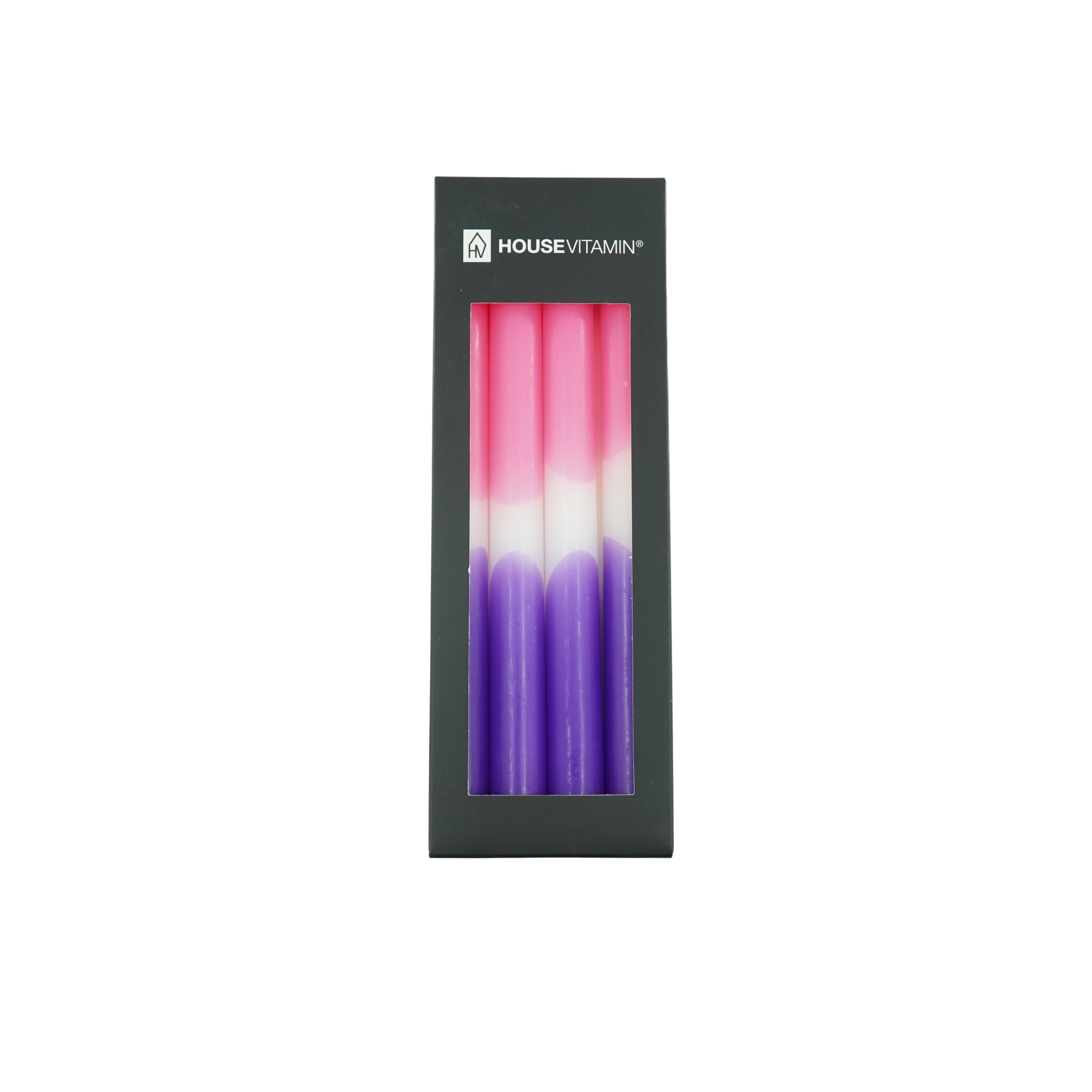Kaarsen - Dipdye Dinerkaars - Neon Roze/Wit/Paars - S4 - 2,1x25 cm
