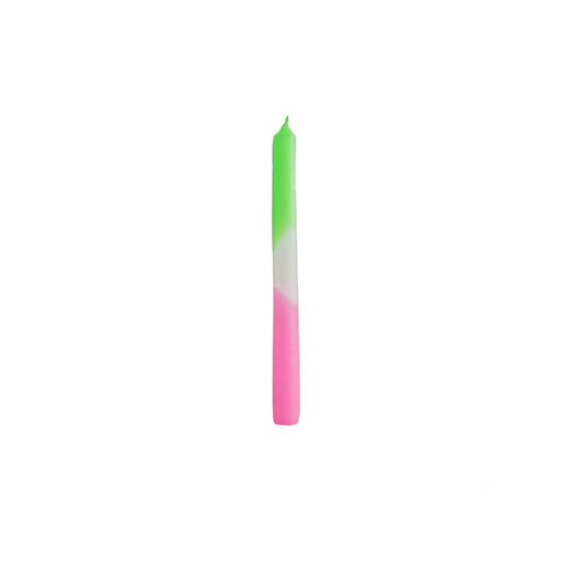 Kaarsen -Dipdye Dinerkaars- Neon Groen/Wit/Roze - S4 - 2,1x25 cm