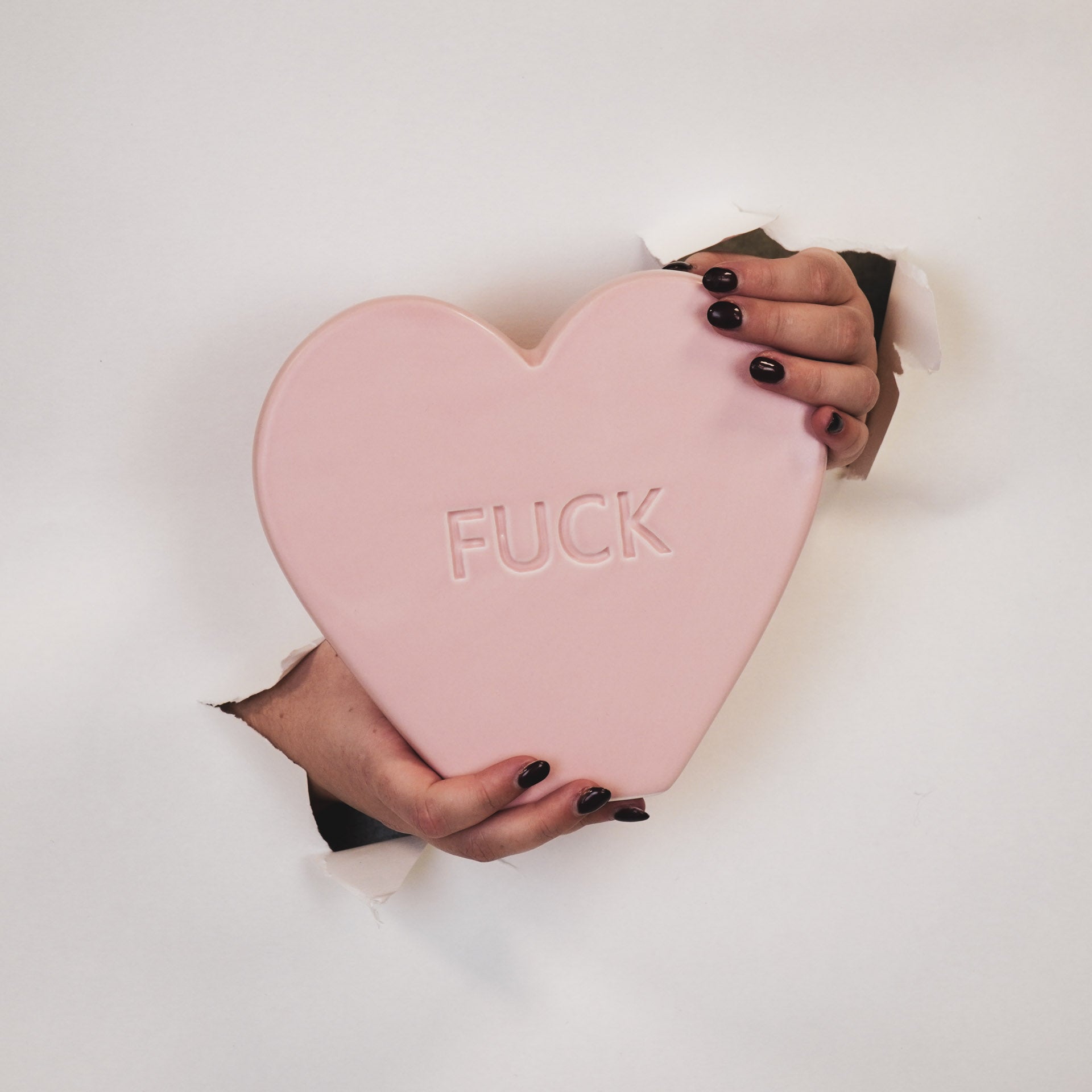 Ornament- Snoephart Sierbeeld 'FUCK'- Keramiek- Licht Roze- 20x4x18,5cm