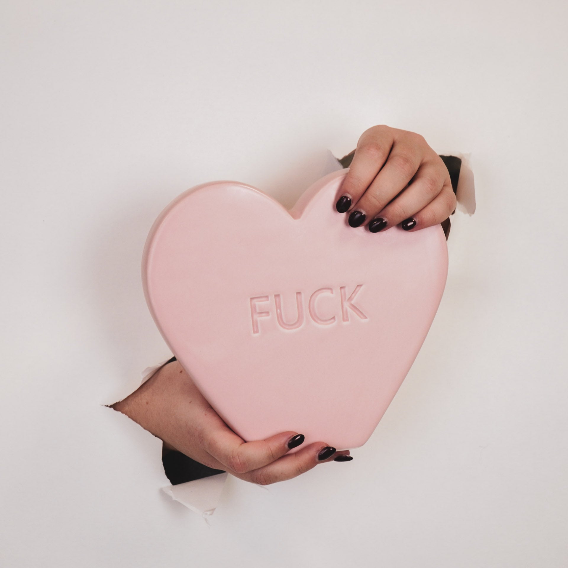 Ornament- Snoephart Sierbeeld 'FUCK'- Keramiek- Licht Roze- 20x4x18,5cm