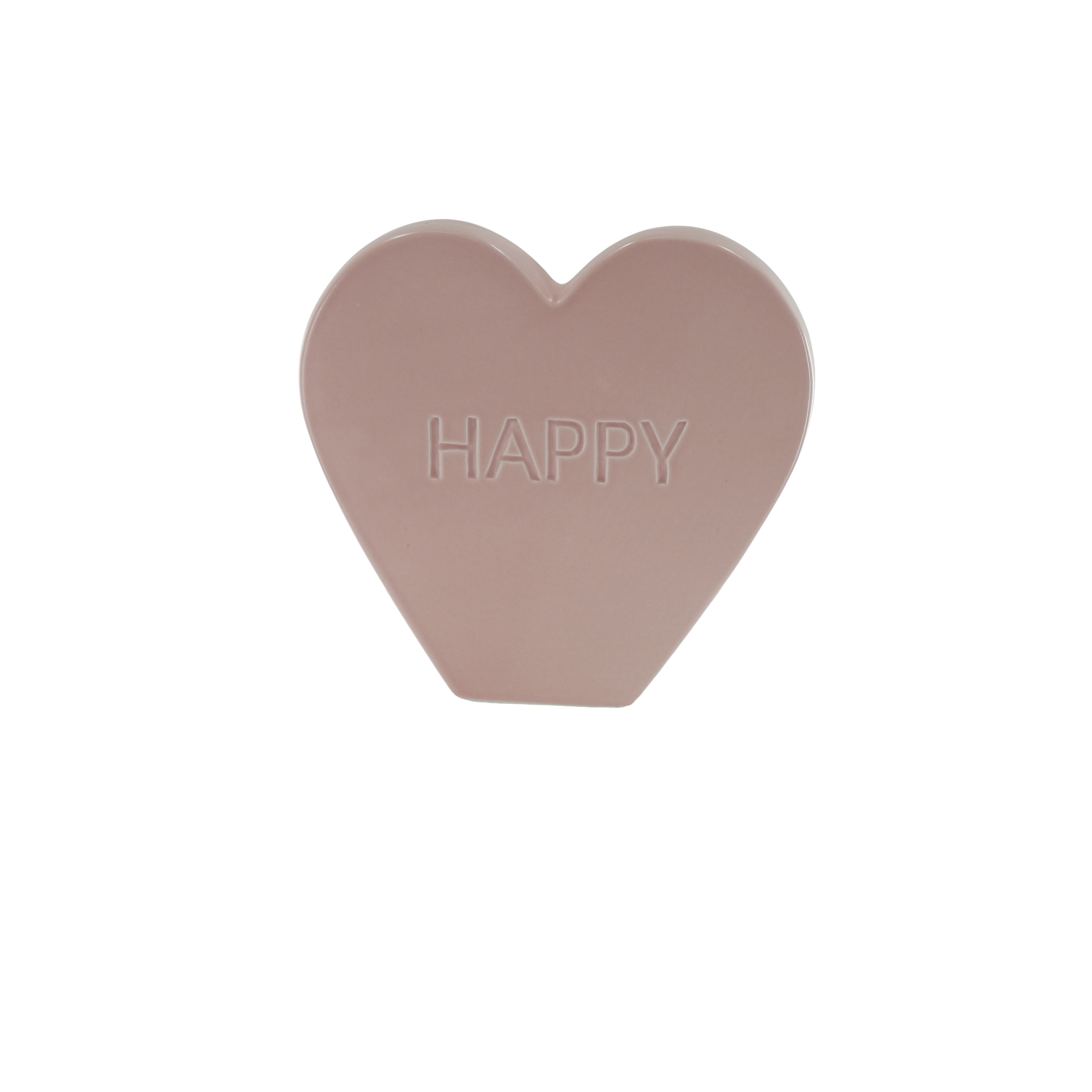 Ornament- Snoephart Beeld 'HAPPY'- Keramiek- Licht Roze- 20x4x18,5cm