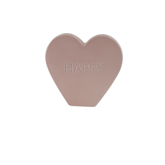 Ornament- Snoephart Beeld 'HAPPY'- Keramiek- Licht Roze- 20x4x18,5cm