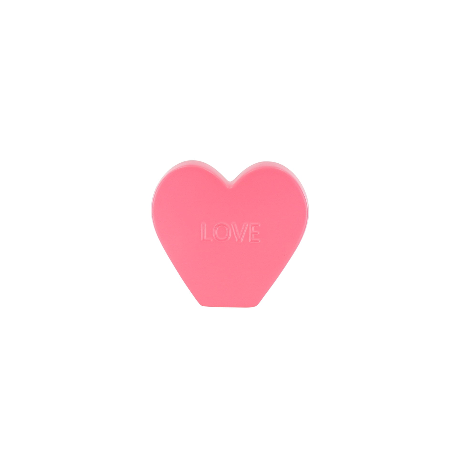 Ornament- Snoephart Beeldje 'HAPPY'- Keramiek- Fluor Roze-13x4x11,5cm