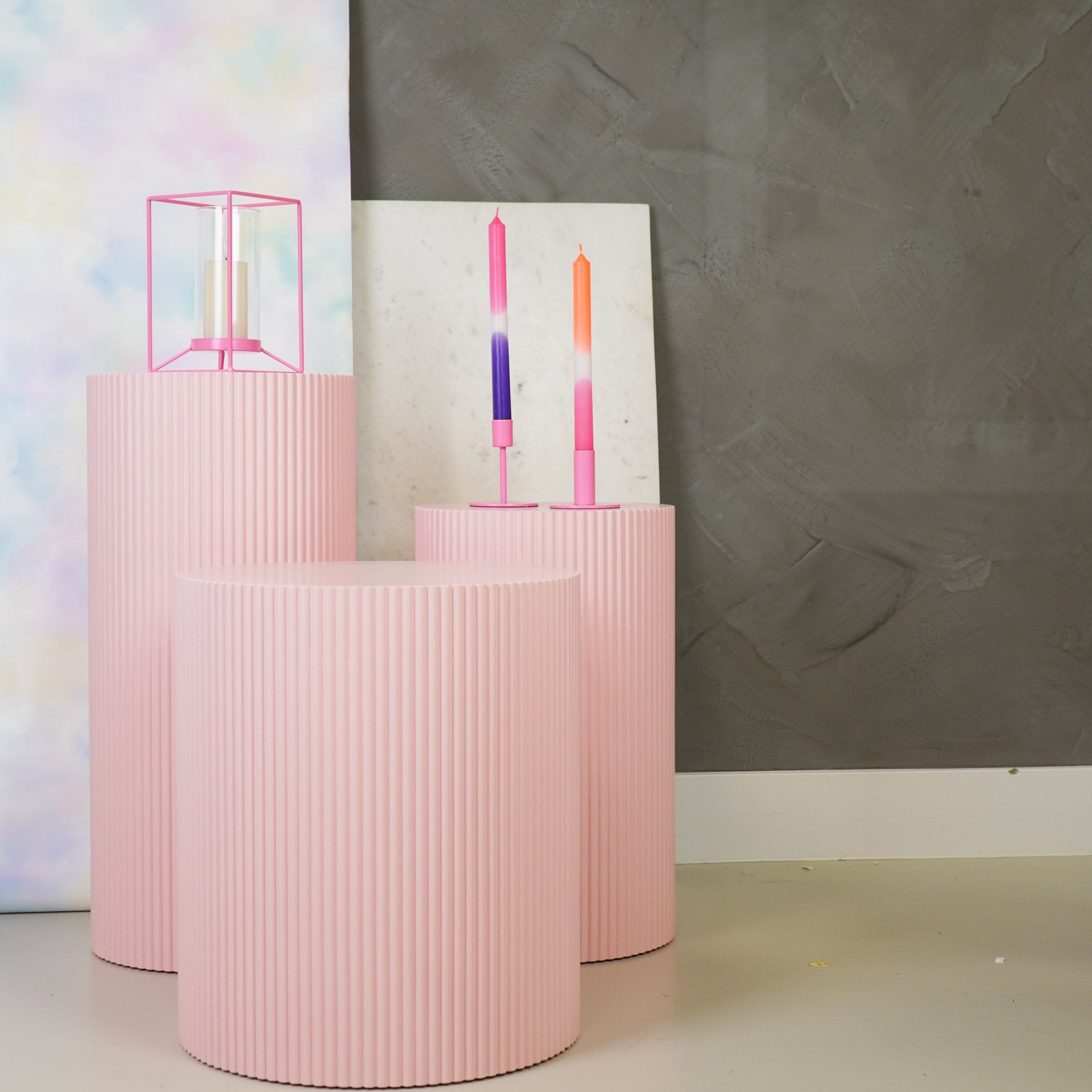 Bijzettafel - Cilinder- MDF - Licht Roze - 39x39x45cm