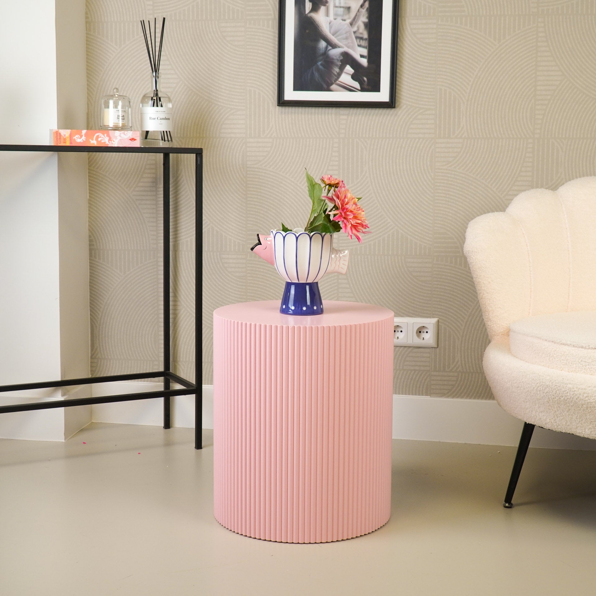 Bijzettafel - Cilinder- MDF - Licht Roze - 39x39x45cm