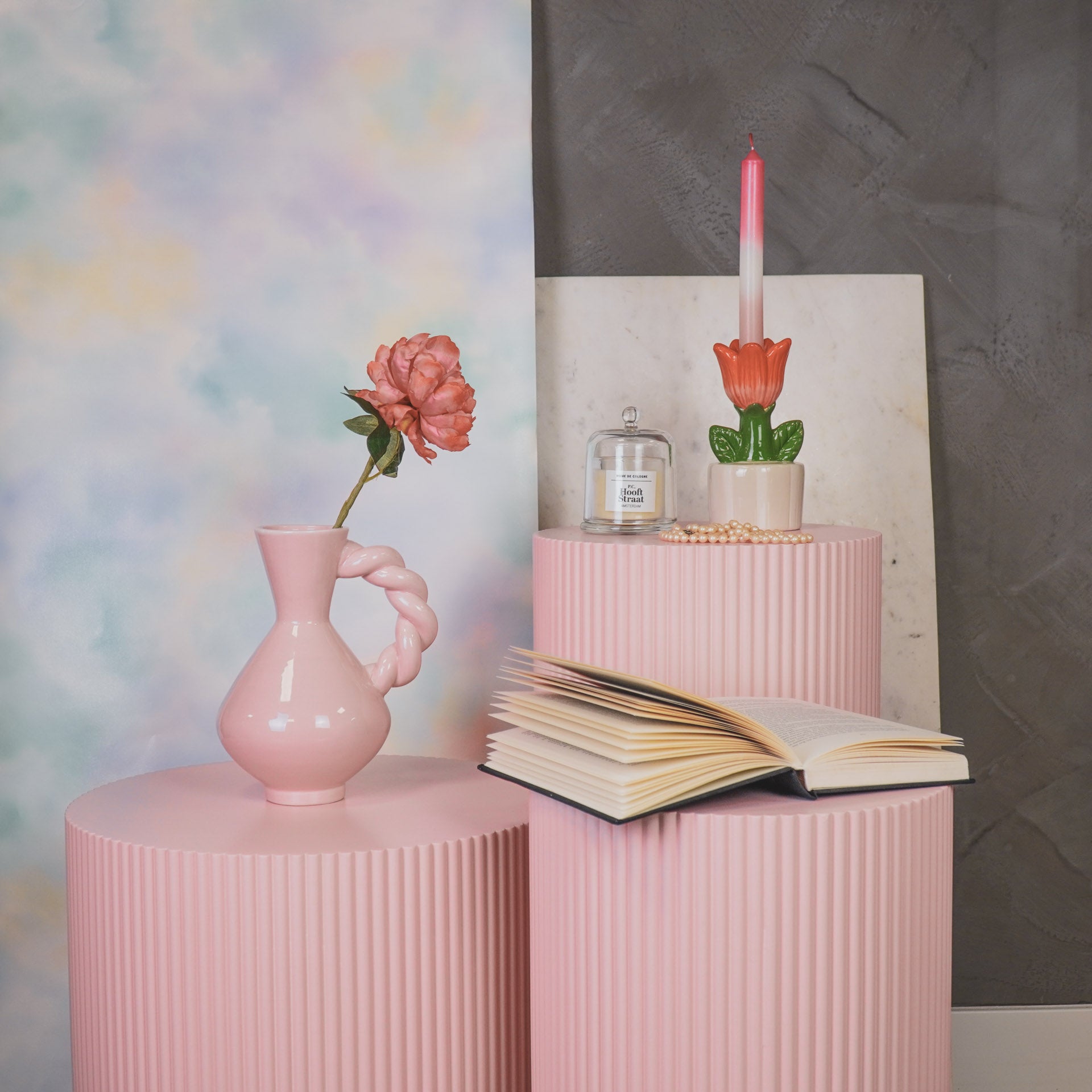 Bijzettafel - Cilinder- MDF - Licht Roze - 39x39x45cm
