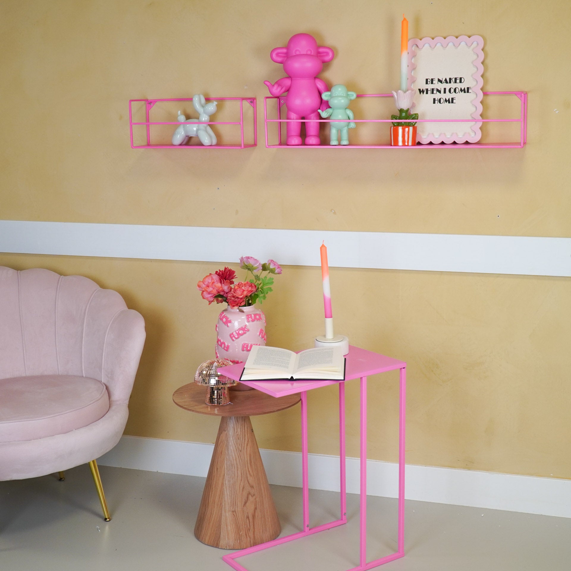 Wandplanken - Metaal - Neon Roze - Set van 2 - 40x14x16 en 80x14x16cm