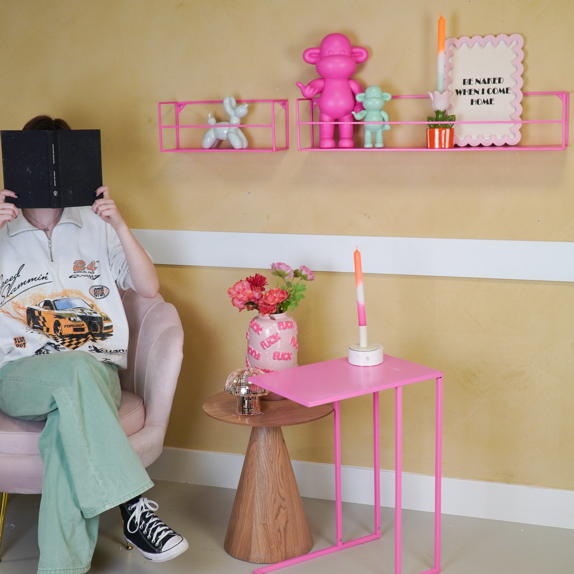 Wandplanken - Metaal - Neon Roze - Set van 2 - 40x14x16 en 80x14x16cm