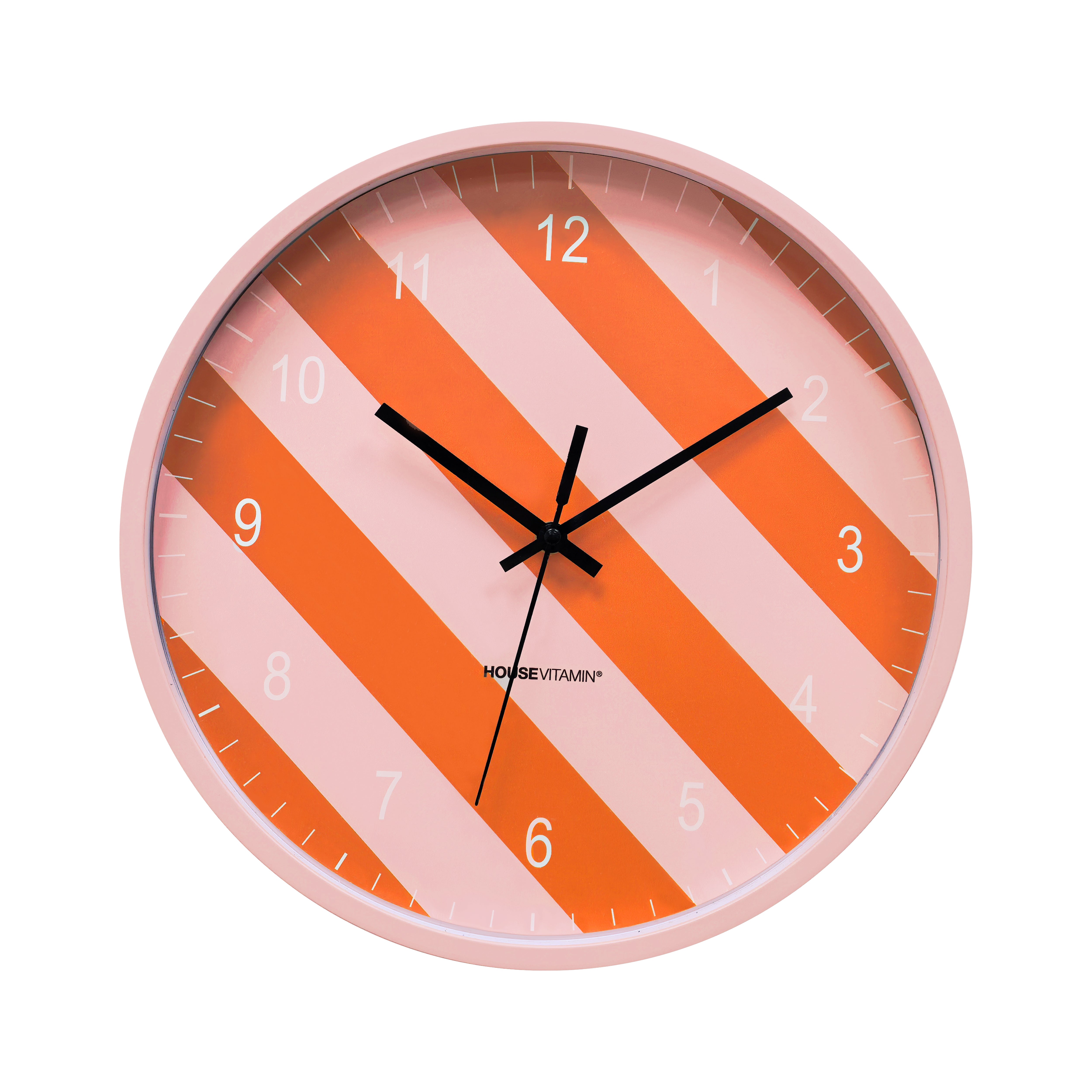 Klok - Wandklok - Streep Patroon - Oranje/Roze - 34x4x34cm