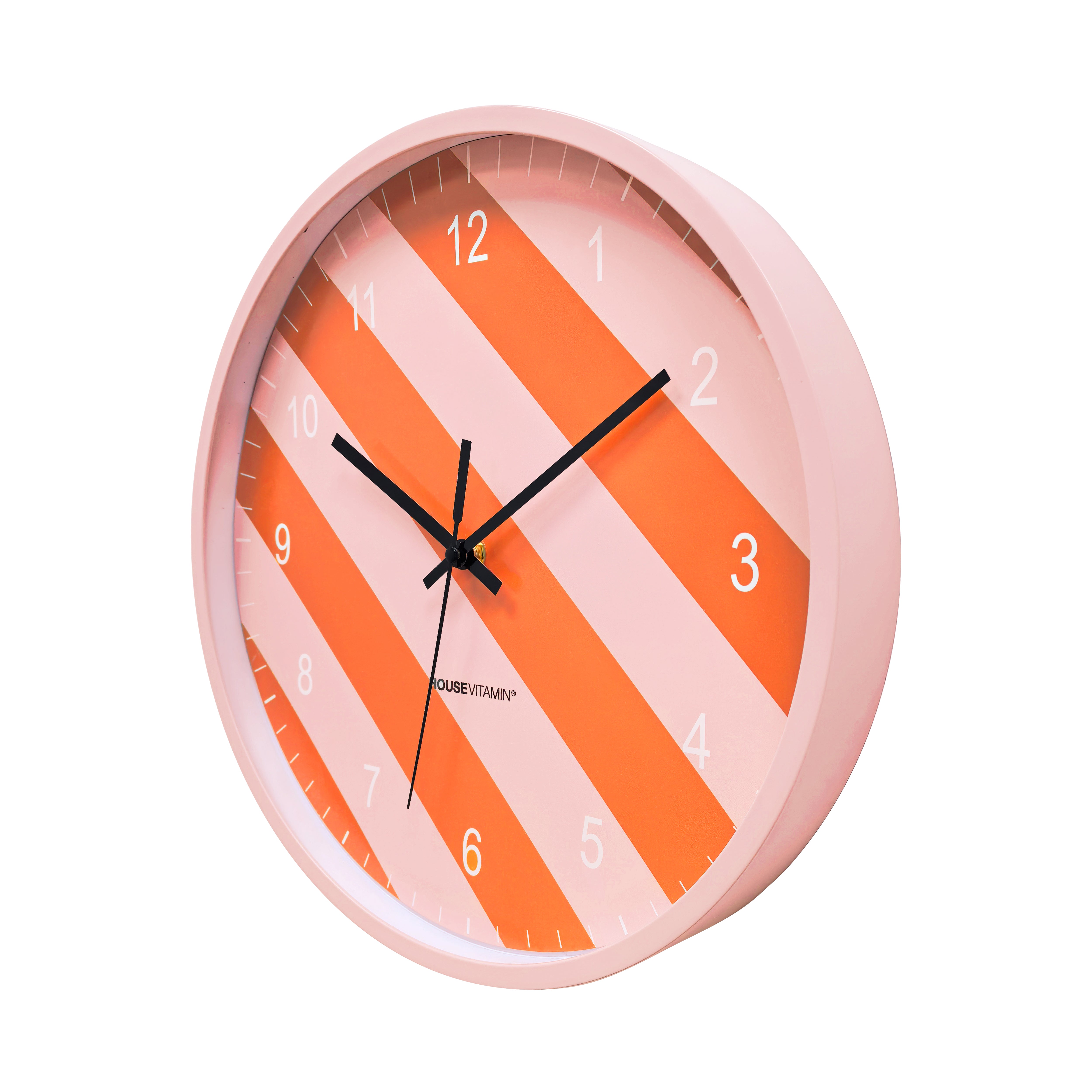 Klok - Wandklok - Streep Patroon - Oranje/Roze - 34x4x34cm