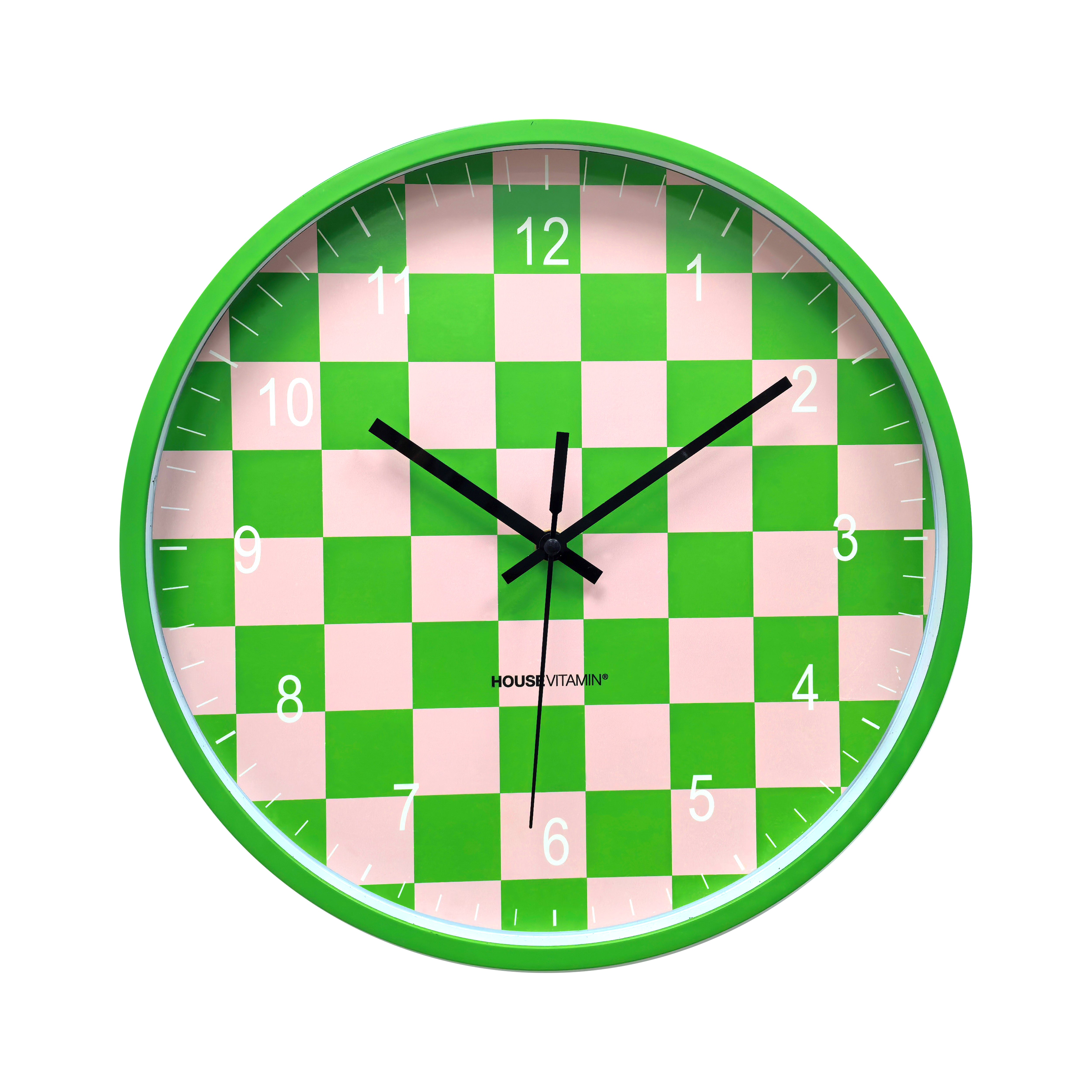 Klok - Wandklok - Geblokt Patroon - Groen/Roze - 34x4x34cm