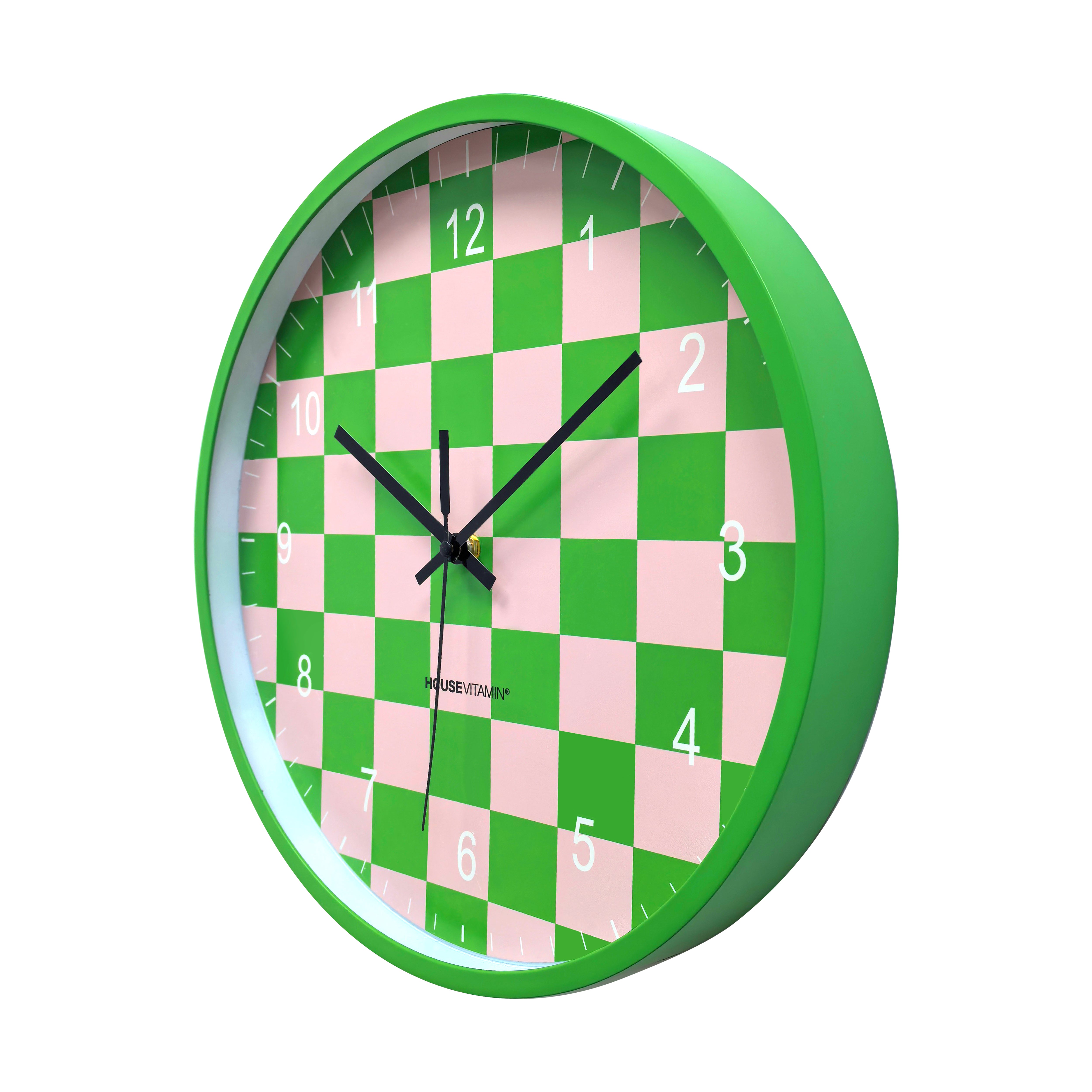 Klok - Wandklok - Geblokt Patroon - Groen/Roze - 34x4x34cm