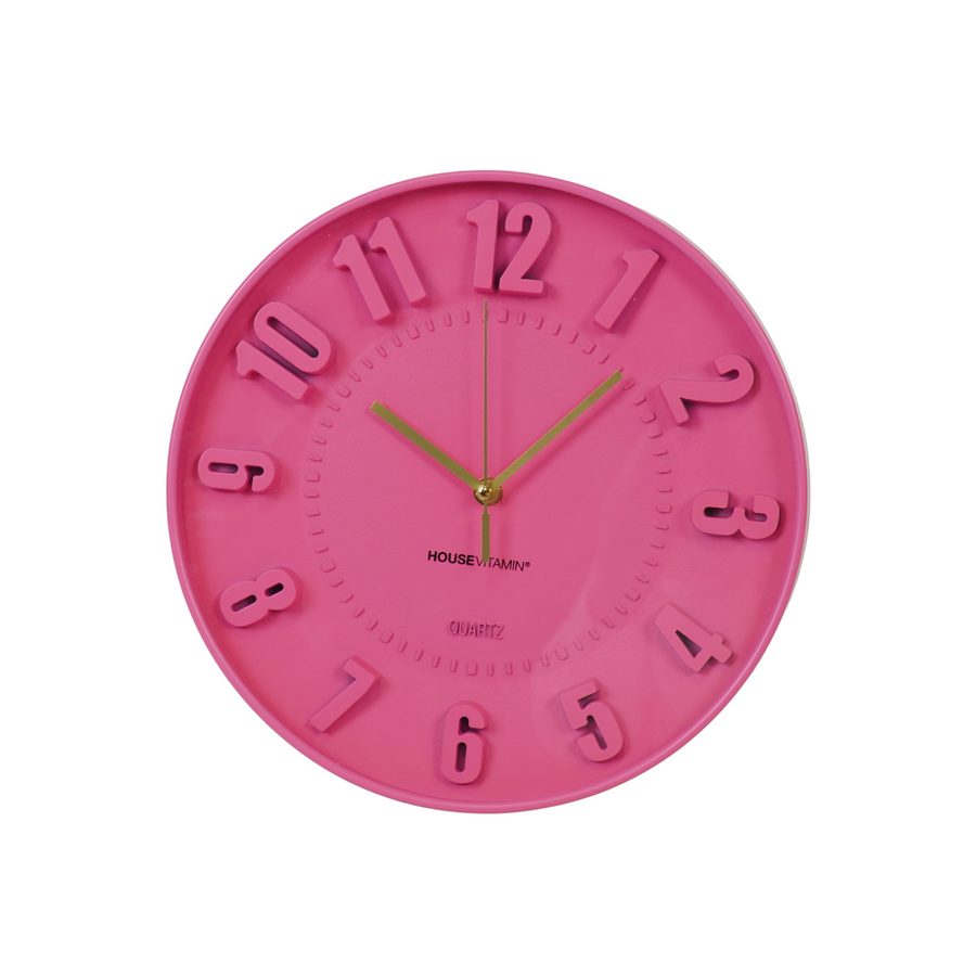 Klok- Wandklok Cijfers- Fluor Roze - 30x30x4cm