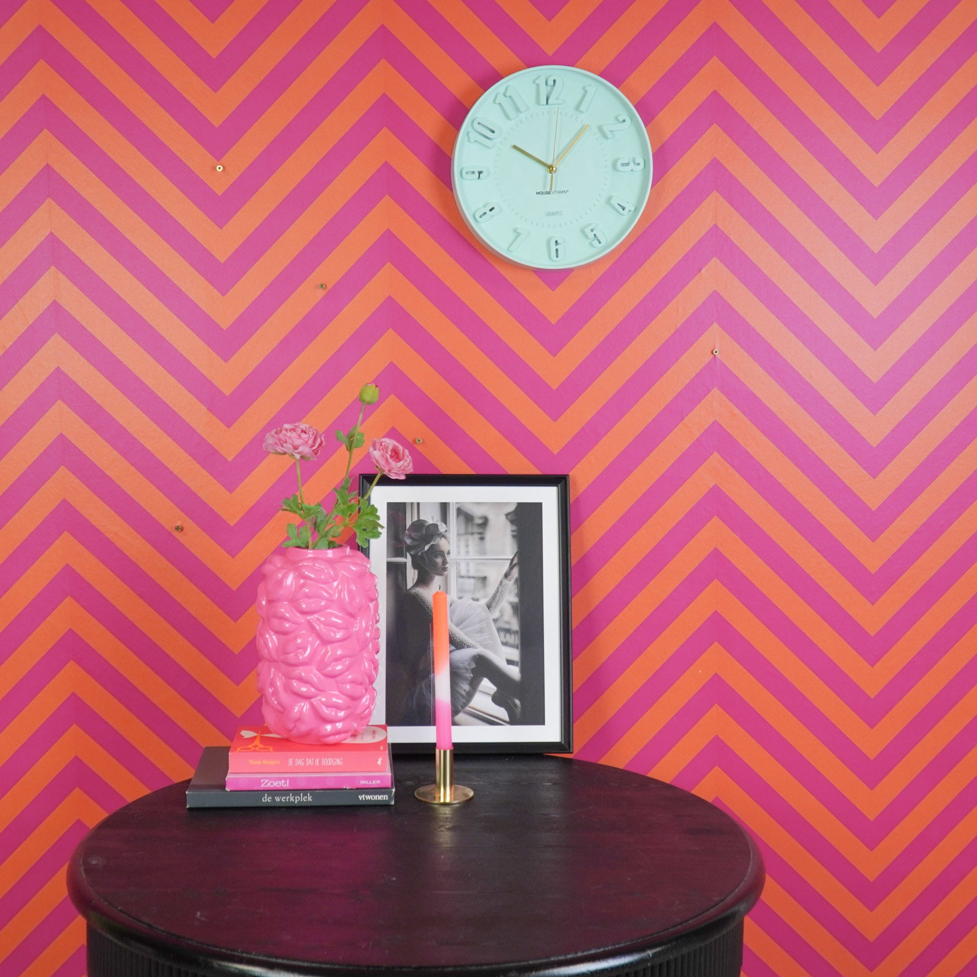 Klok- Wandklok Cijfers- Mint Groen- 30x30x4cm