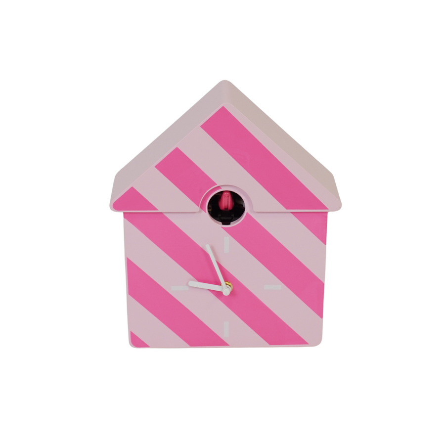 Klok- Wandklok Koekoeksklok - Gestreept Patroon- Licht roze / Neon Roze - 24x27x9cm