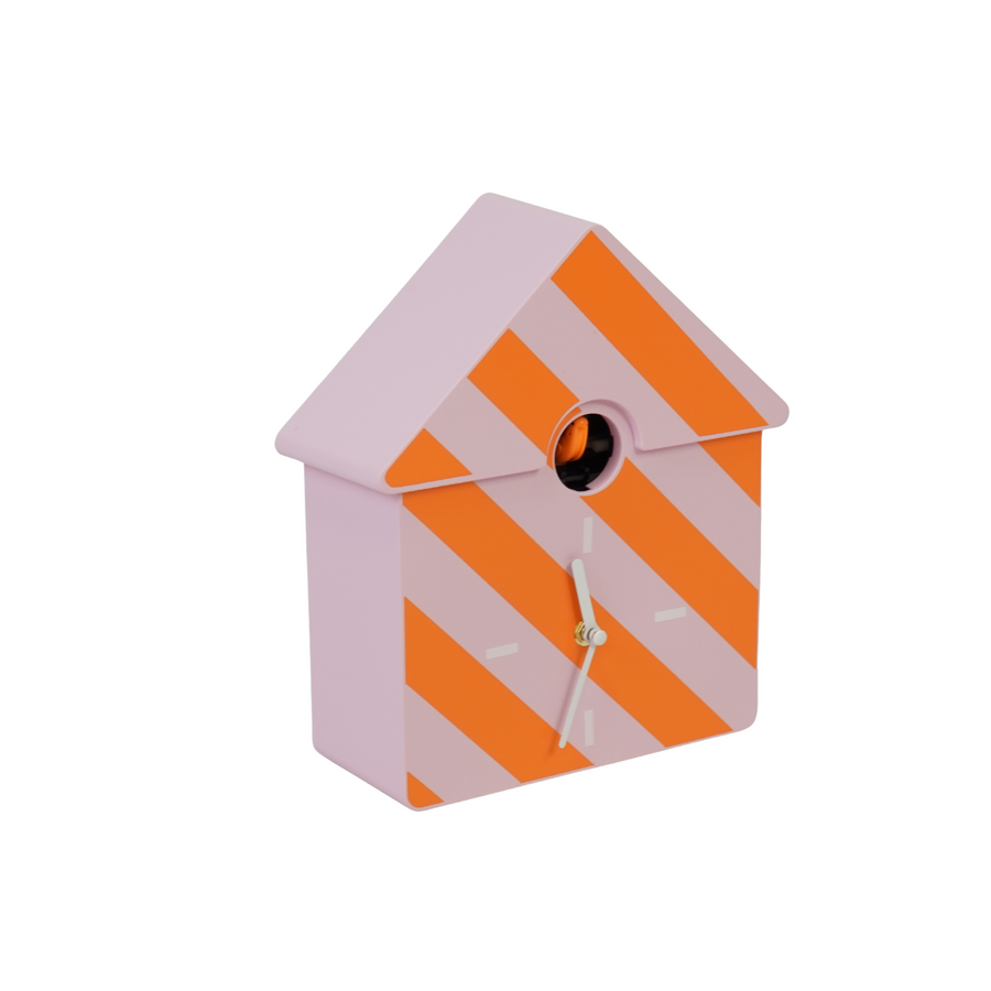 Klok- Wandklok Koekoeksklok - Gestreept Patroon-Oranje/ Roze - 24x27x9cm