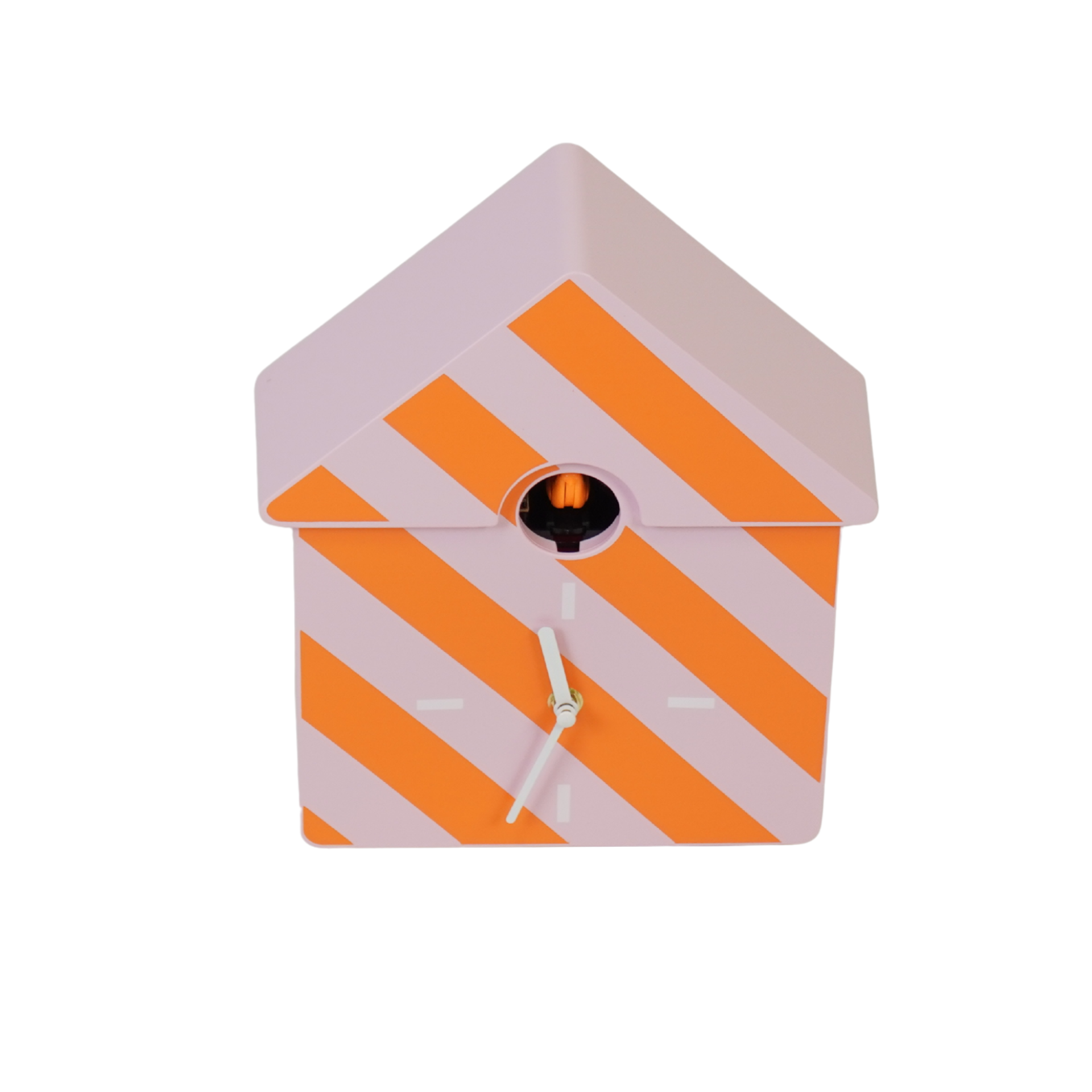 Klok- Wandklok Koekoeksklok - Gestreept Patroon-Oranje/ Roze - 24x27x9cm
