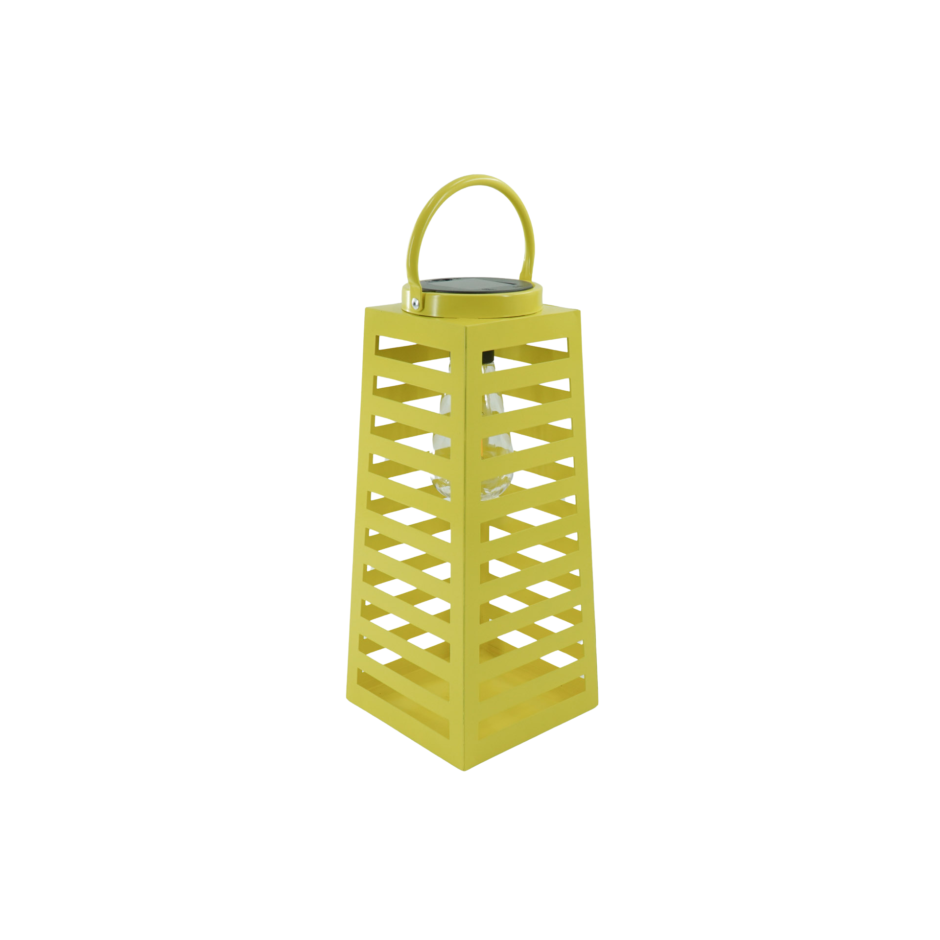 Lamp- Lantaarn/ Windlicht  - Solar - Metaal - Neon Geel - 14x14x32,5cm