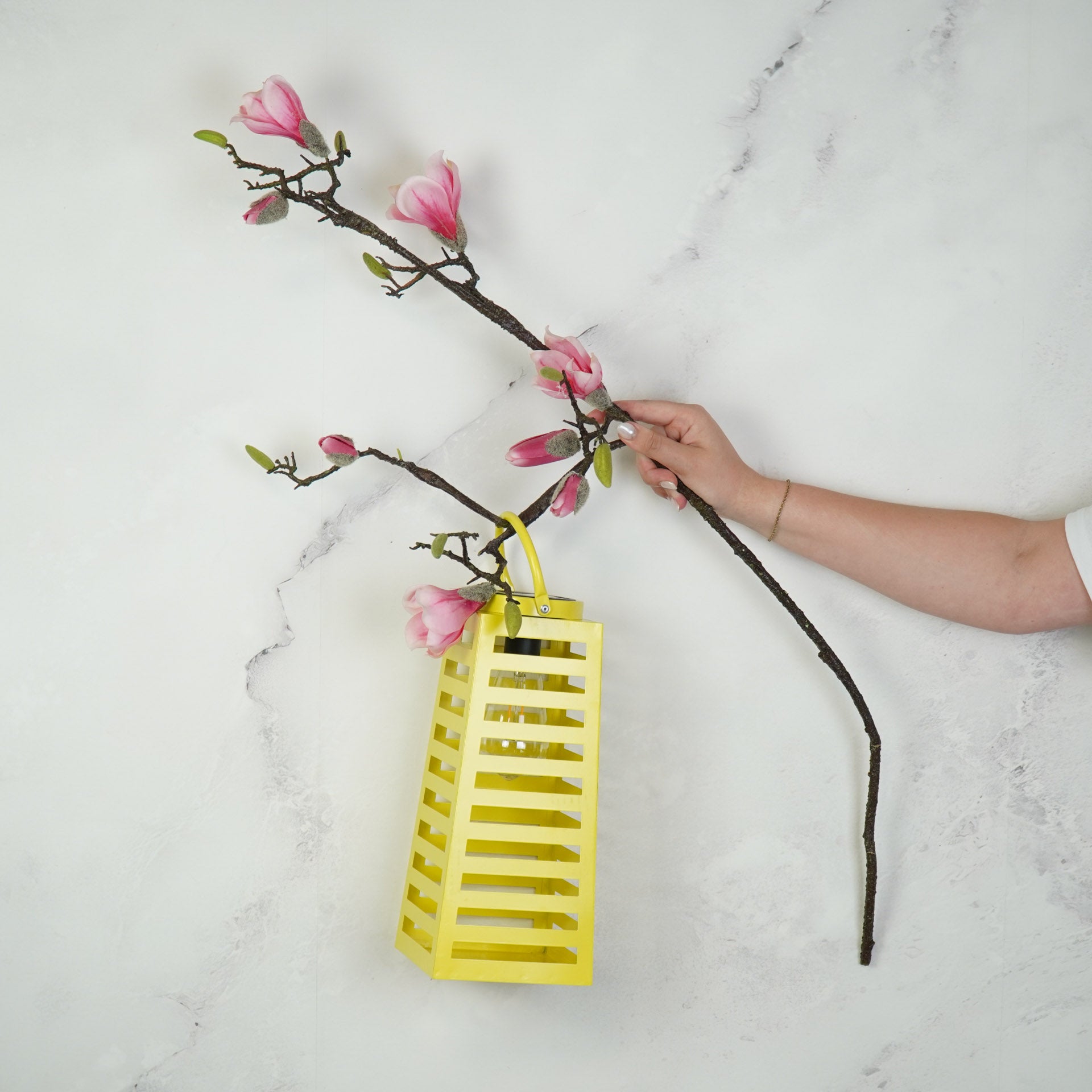 Lamp- Lantaarn/ Windlicht  - Solar - Metaal - Neon Geel - 14x14x32,5cm