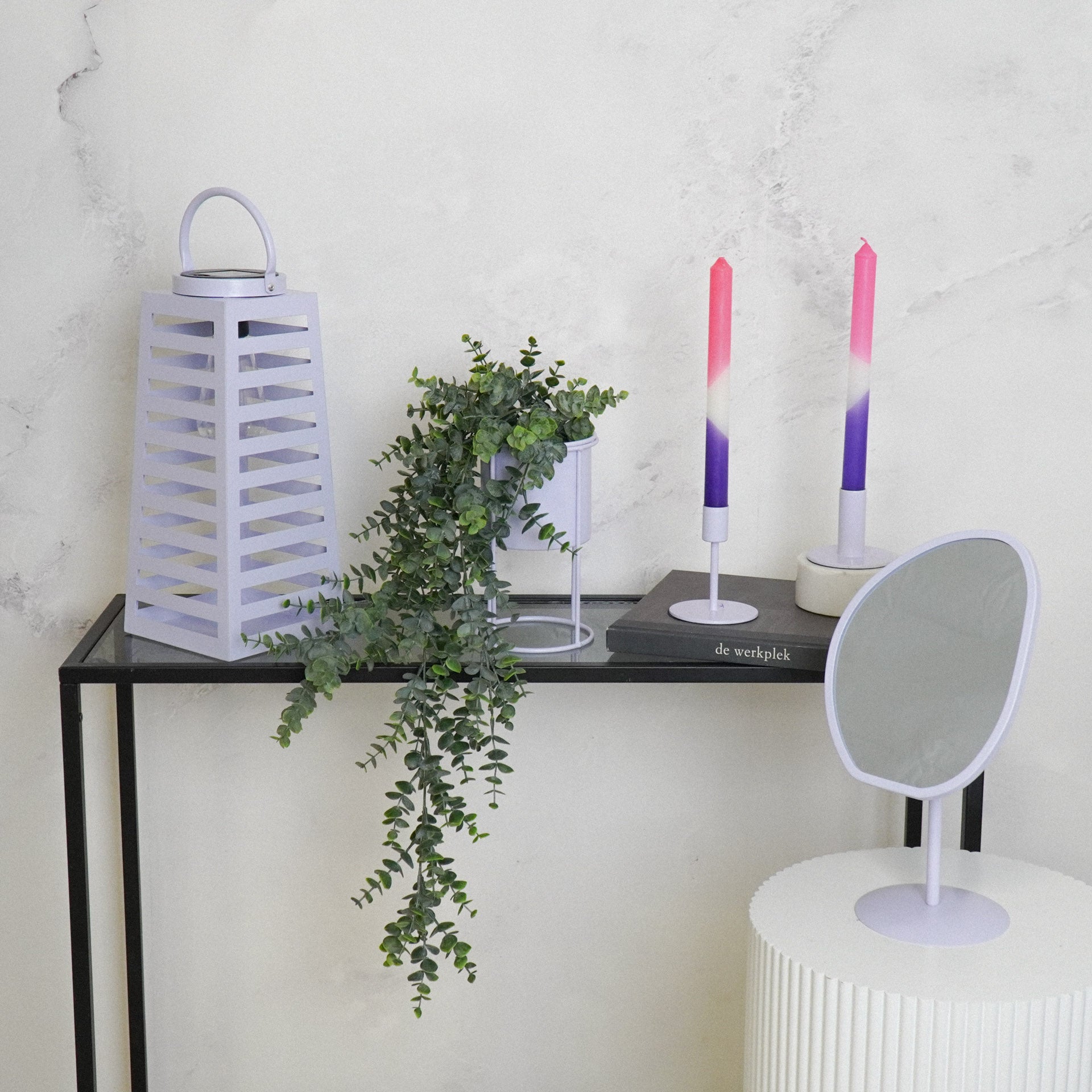 Lamp- Lantaarn/ Windlicht - Solar - Metaal - Lila - 14x14x32,5cm