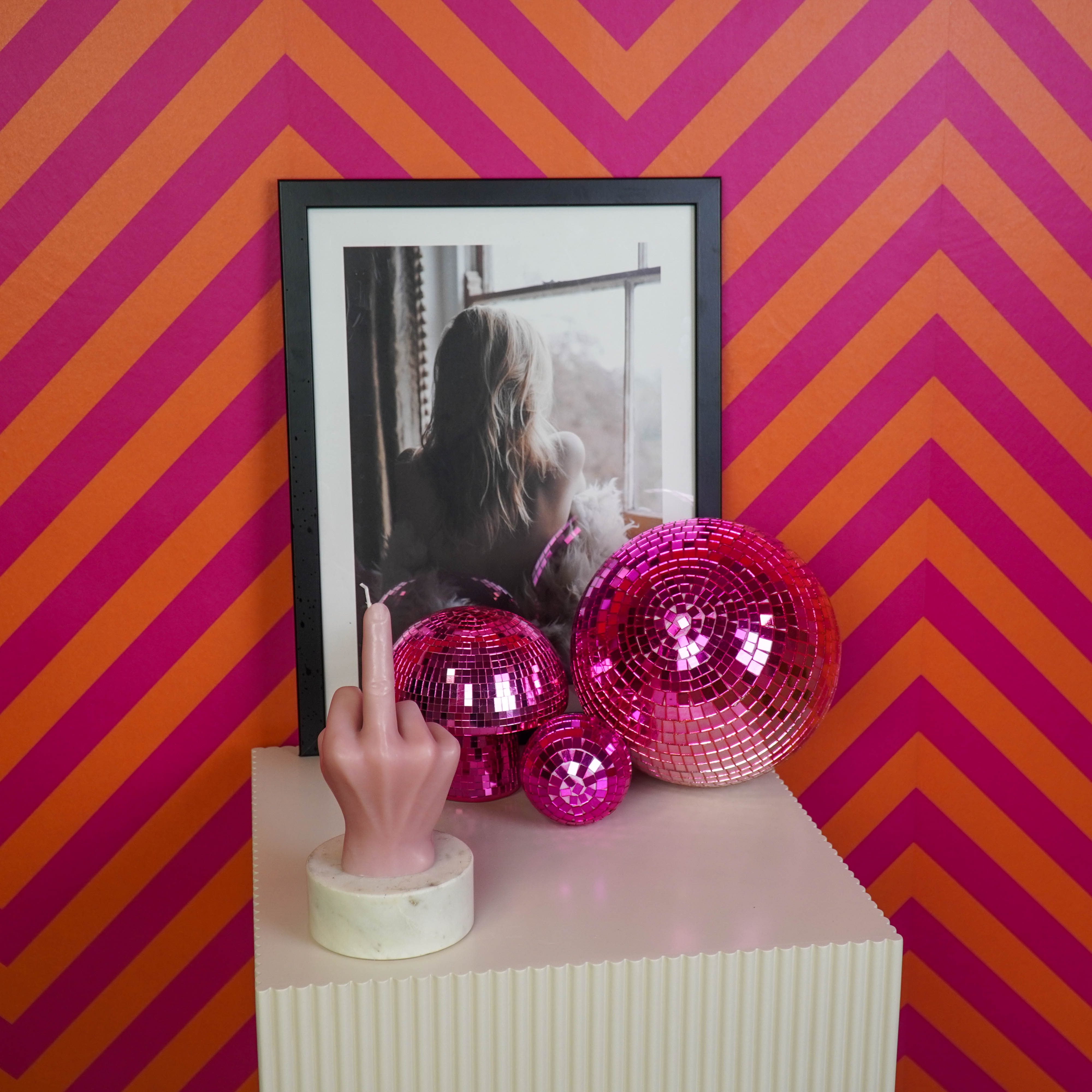 Kaars - Middelvinger - Wax - Roze - 310 gram - 10x9x17cm