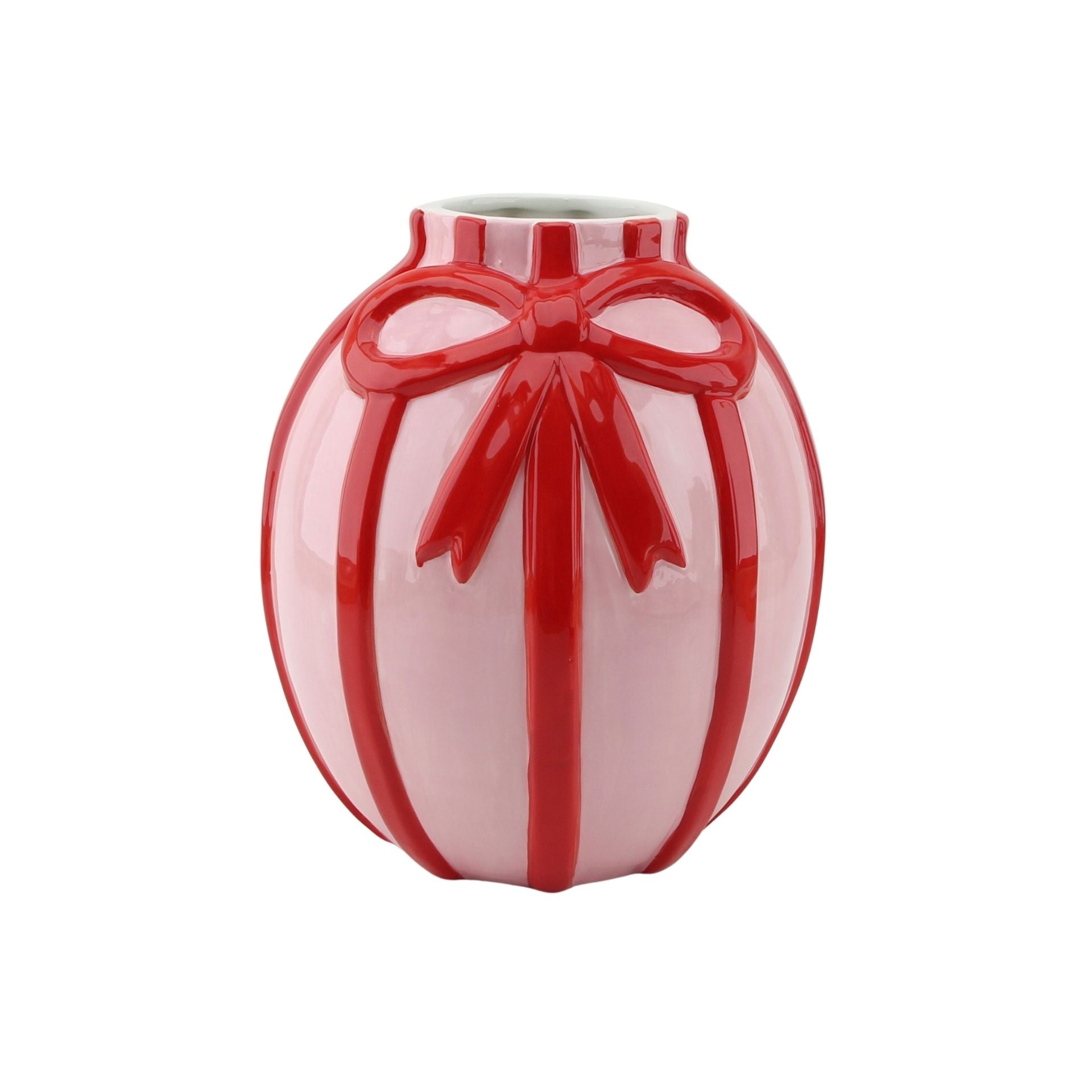 Vaas - Bloemenvaas Strik - Dolomiet - Licht Roze/Rood - 17x17x17,5cm