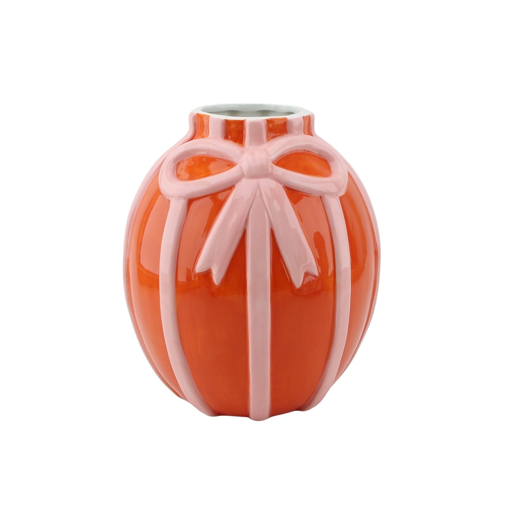Vaas - Bloemenvaas Strik - Dolomiet -Oranje/ Roze - 17x17x17,5cm