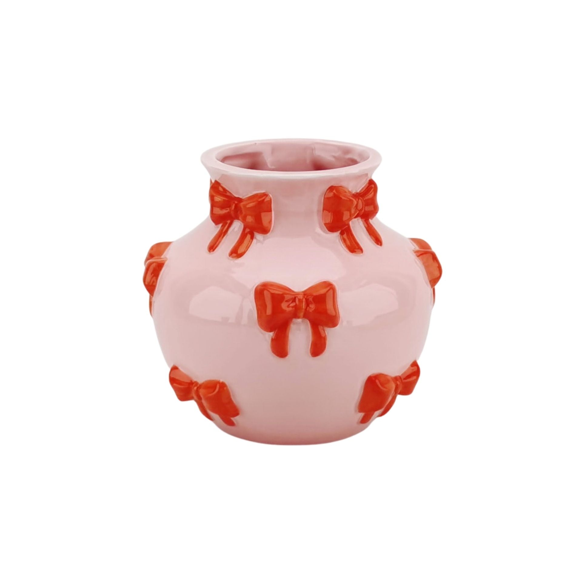 Vaas - Flesvaas Strikjes Dolomiet Roze/Oranje - 14,5x14,5x13cm