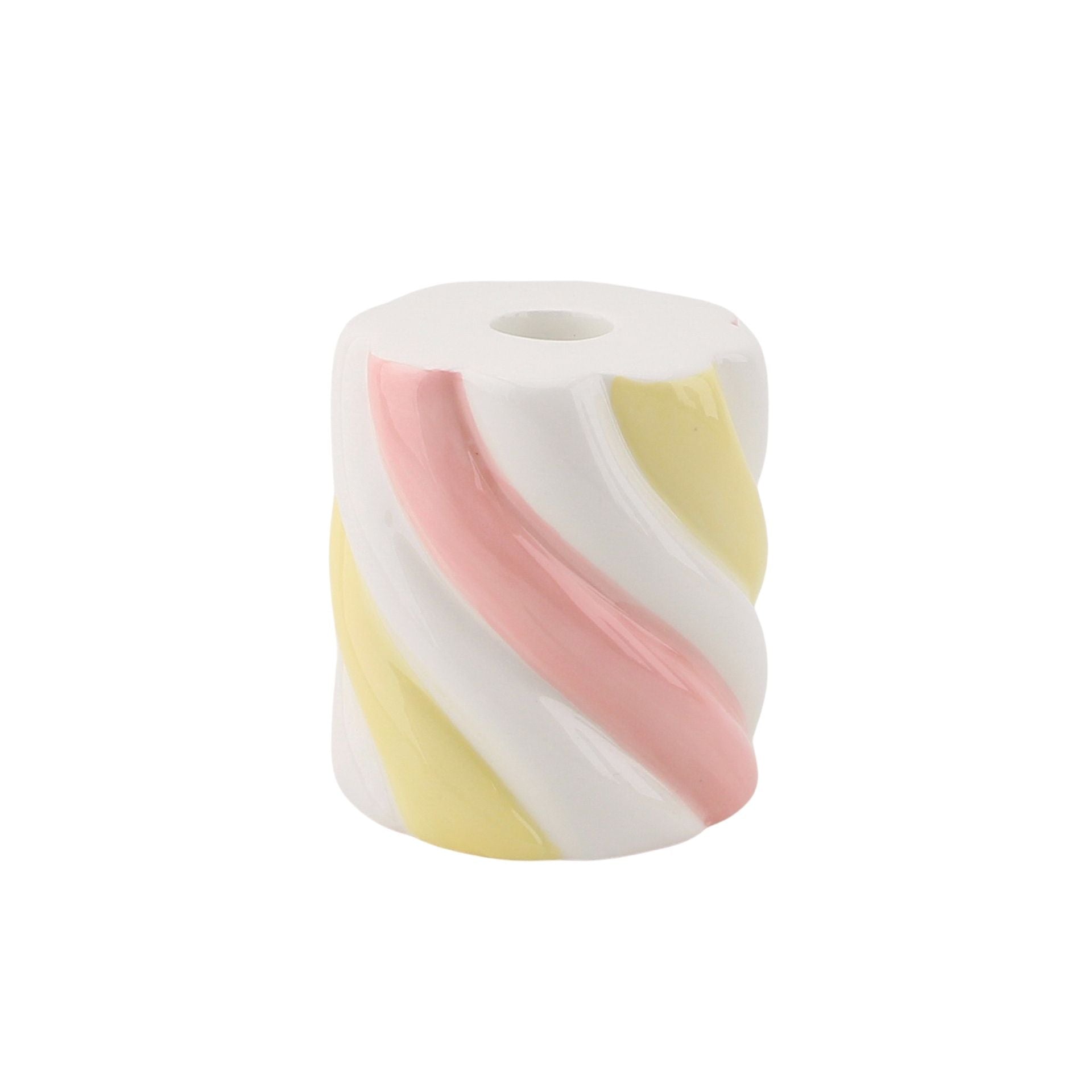 Kaarshouder- Kandelaar - Kabel Spek - Dolomiet - Geel/Roze - 8,5x8,5x9cm