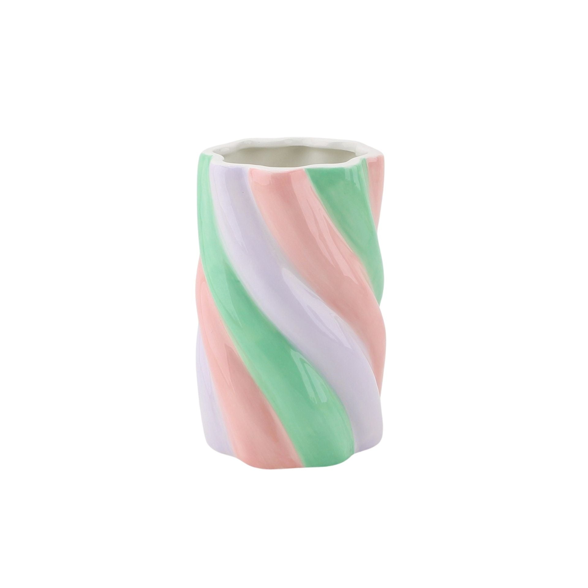 Vaas - Bloemenvaas Kabel Spek - Dolomiet - Roze/Mintgroen/Lila - 10x10x15cm