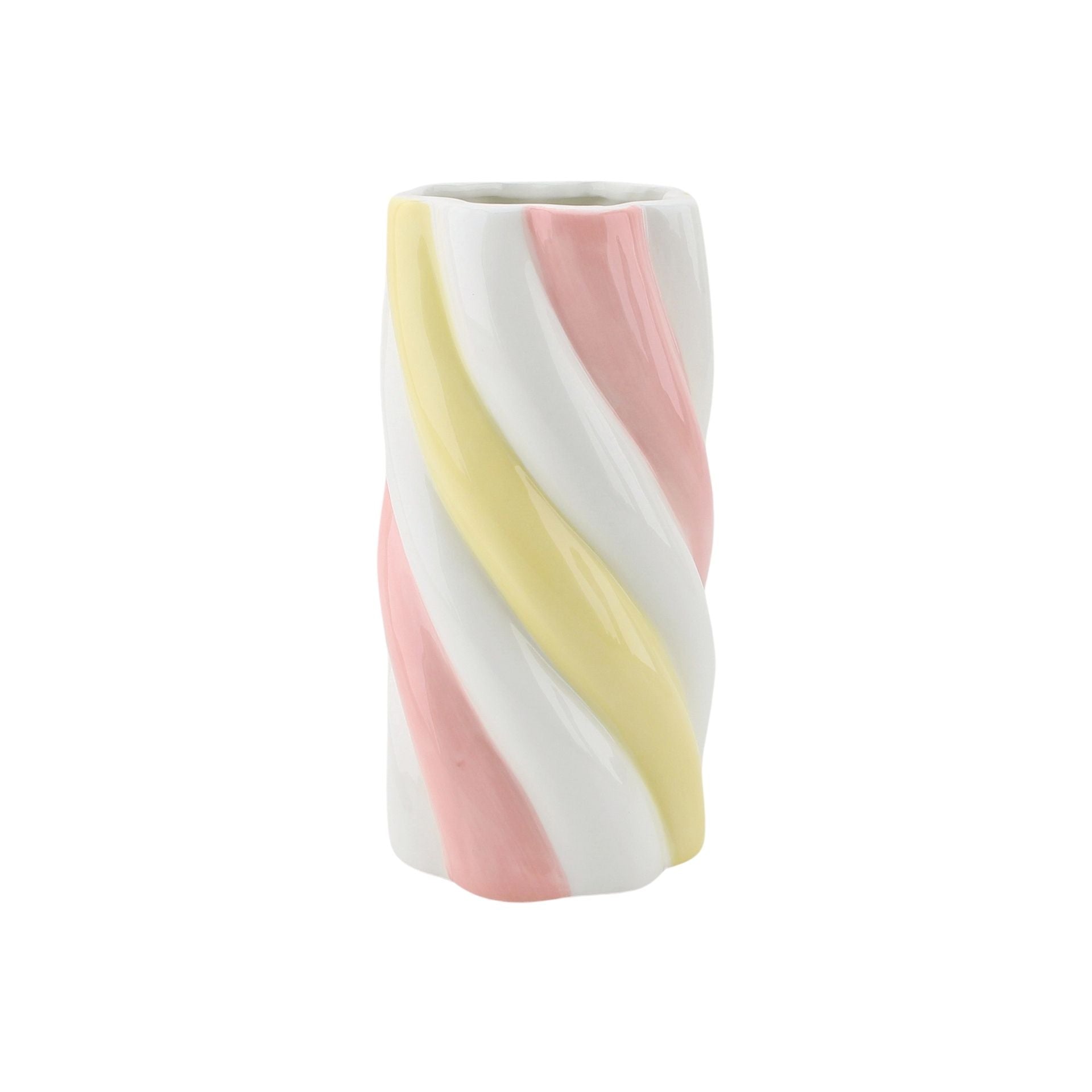 Vaas - Bloemenvaas Kabel Spek - Dolomiet - Geel/Roze - 10,5x10,5x20cm