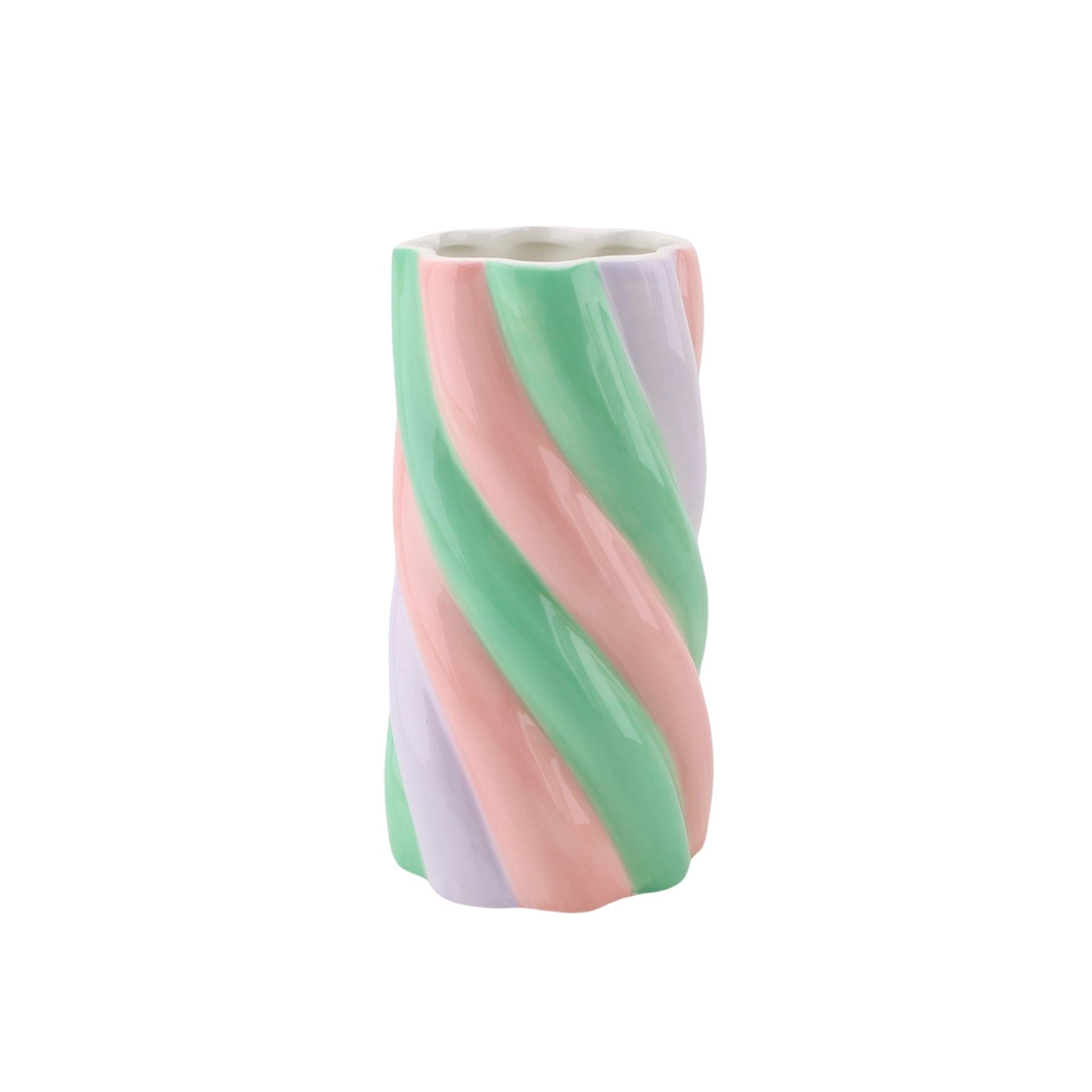 Vaas - Bloemenvaas Kabel Spek - Dolomiet - Roze/Mintgroen/Lila - 10,5x10,5x20cm