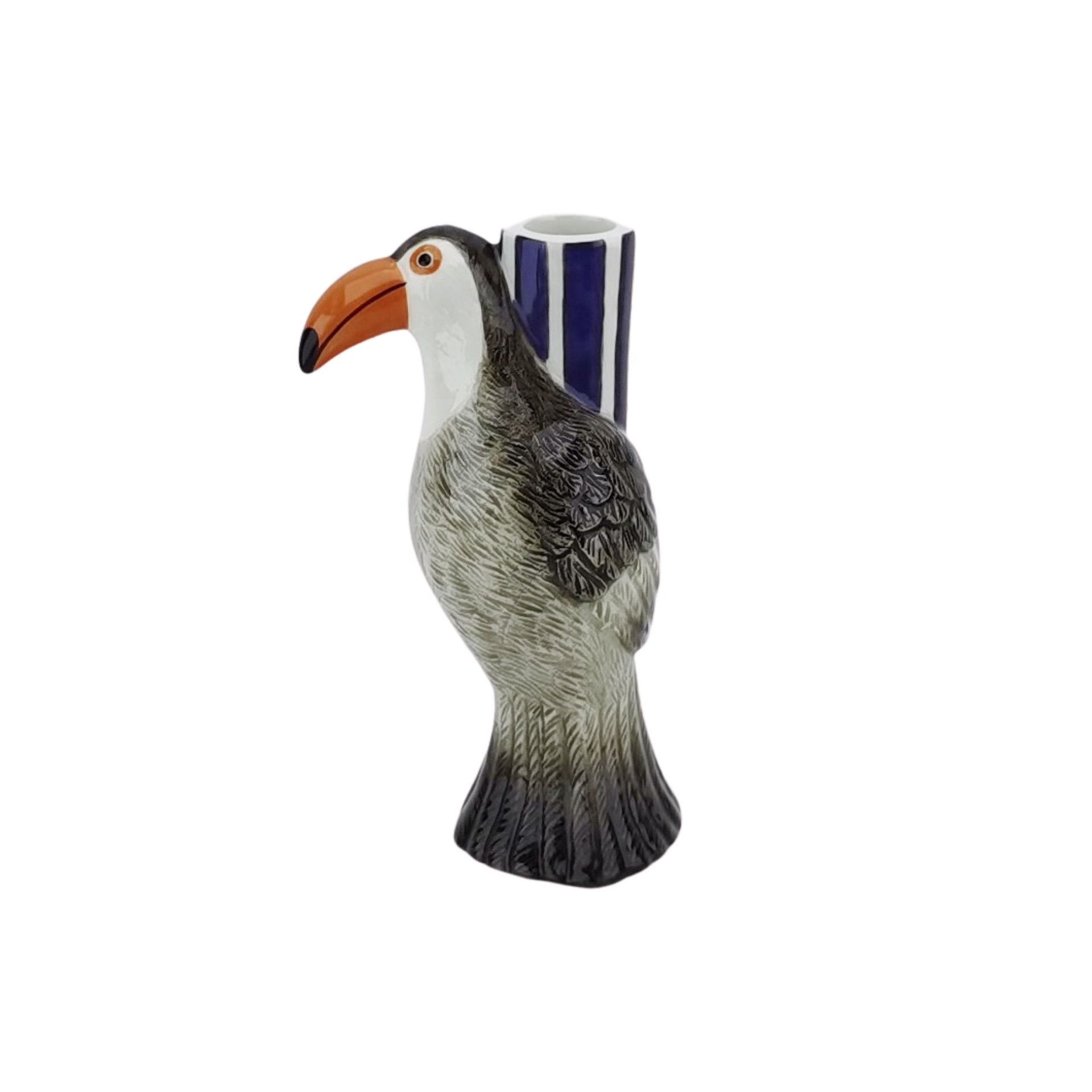 Kaarshouder- Kandelaar - Toekan - Dolomiet - Violet/Grijs/Oranje - 8,5x7x16cm