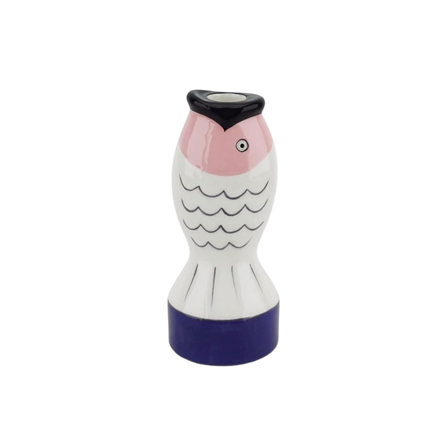 Kaarshouder- Kandelaar - Vis - Dolomiet - Blauw/Wit/Roze - 7x7x16,5cm