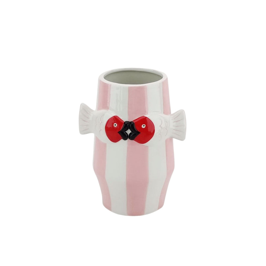 Vaas - Bloemenvaas Vissen- Dolomiet - Roze/Wit/Rood- 14x11,5x18cm
