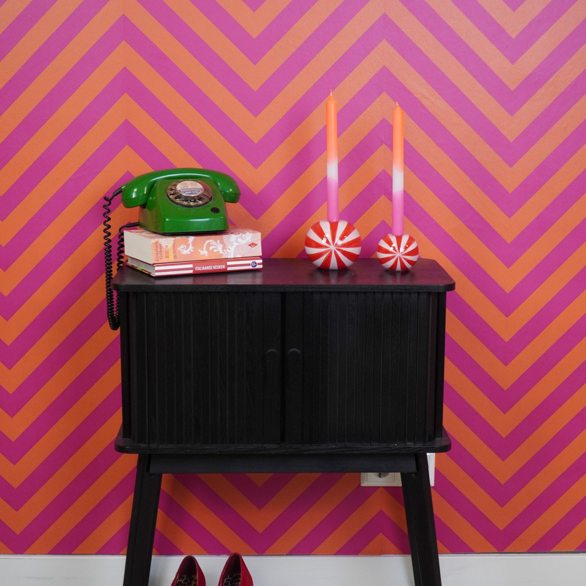 Kaarshouder - Kandelaar Swirl- Dolomiet - Rood/Roze - 10x10x10cm