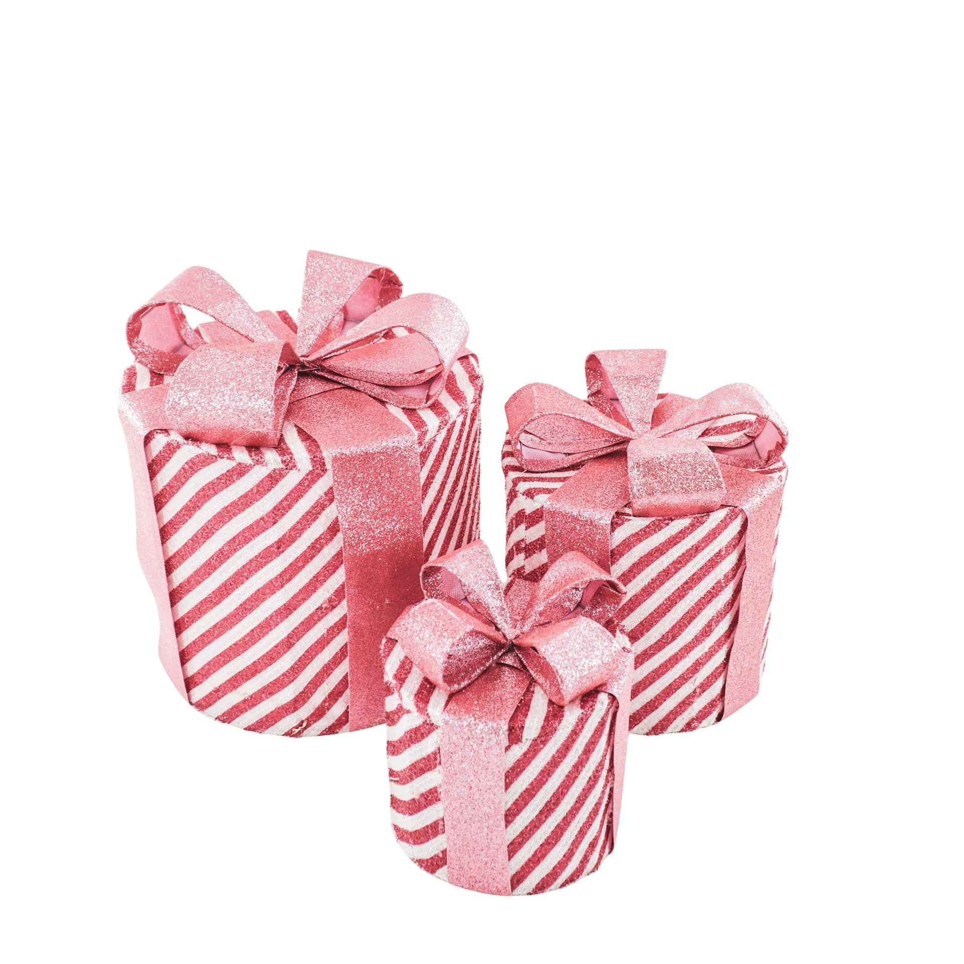 Kerst Led Lamp - Rond - Cadeau Set van 3 - Kunststof - Roze/Wit - 15cm/20cm/25cm