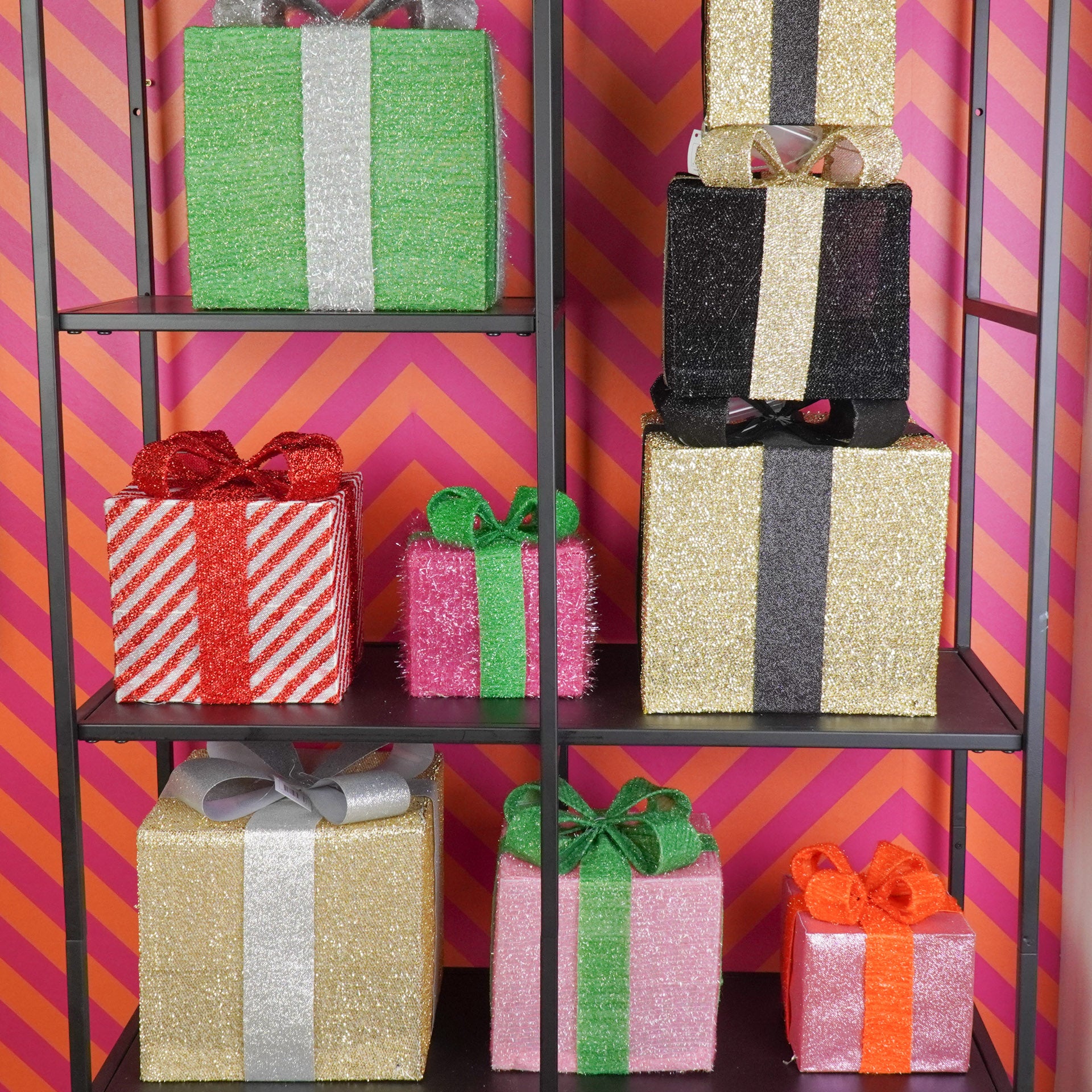 Kerst Led Lamp - Cadeau Set van 3 - Kunststof - Roze/Groen - 15cm/20cm/25cm