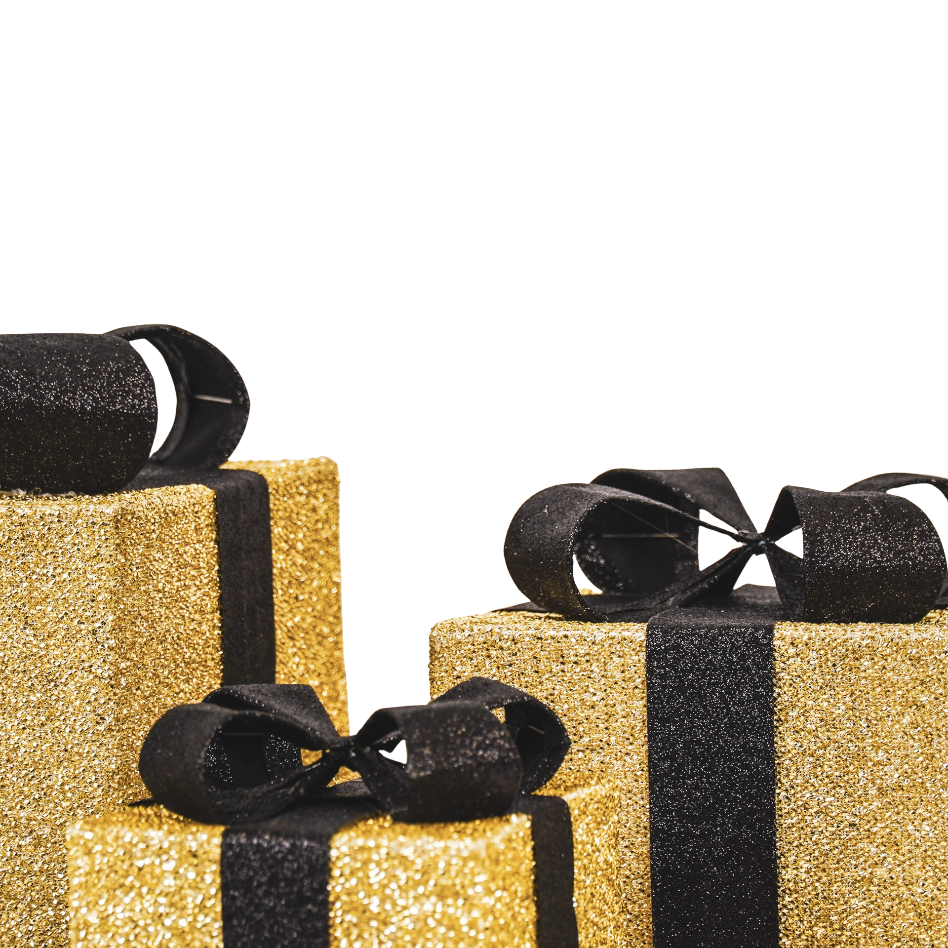 Kerst Led Lamp - Cadeau Set van 3 - Kunststof - Goud/Zwart - 15cm/20cm/25cm