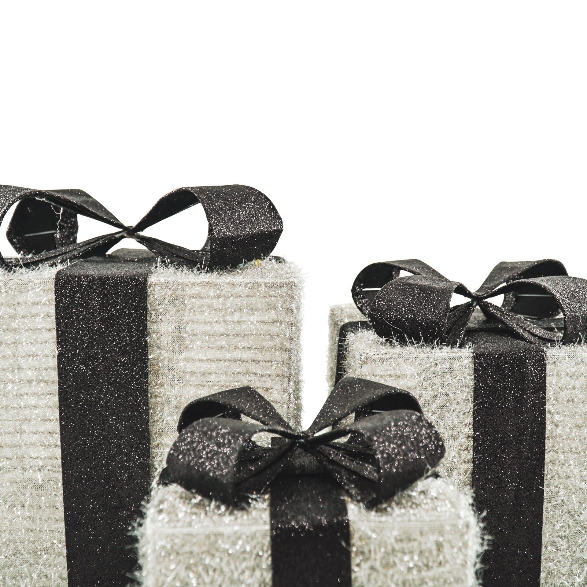 Kerst Led Lamp - Cadeau Set van 3 - Kunststof - Zilver/Zwart - 15cm/20cm/25cm