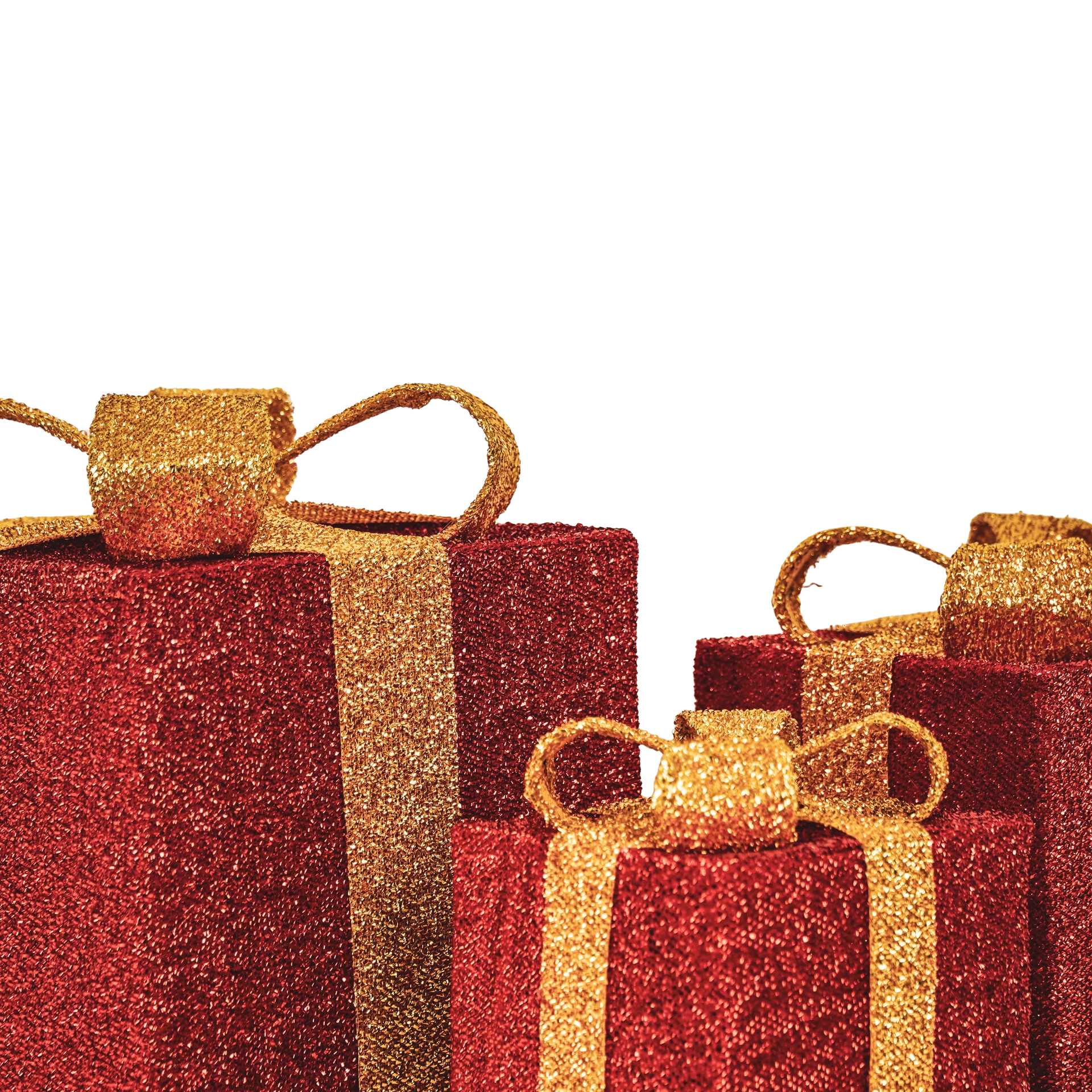 Kerst Led Lamp - Cadeau Set van 3 - Kunststof - Rood/Goud - 15cm/20cm/25cm