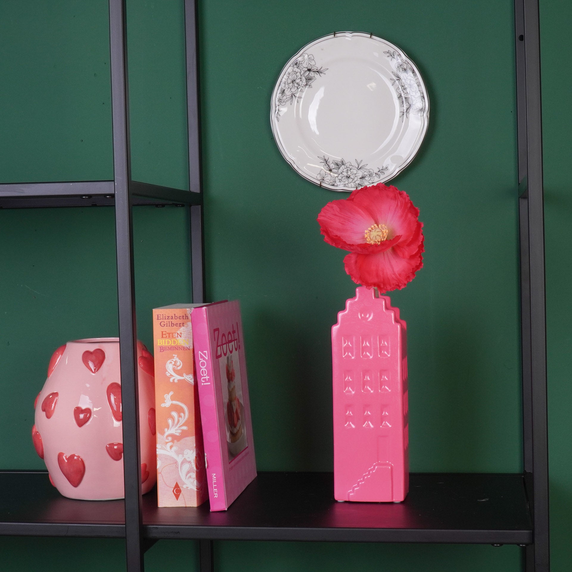 Bloemenvaas- Huis Vaas- Keramiek-Fluor Roze- 7,5x6x23 cm