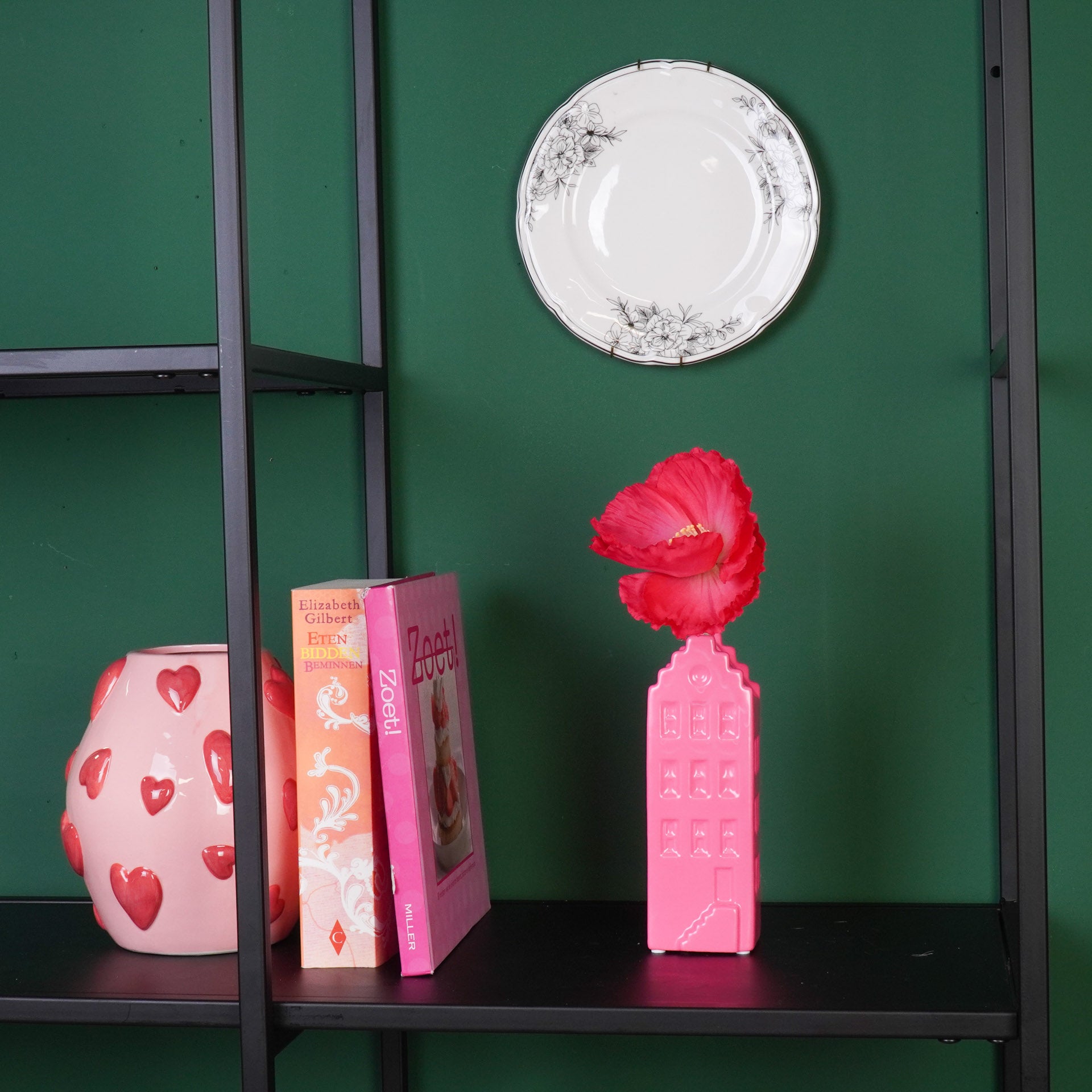 Bloemenvaas- Huis Vaas- Keramiek-Fluor Roze-6x5,5x18 cm