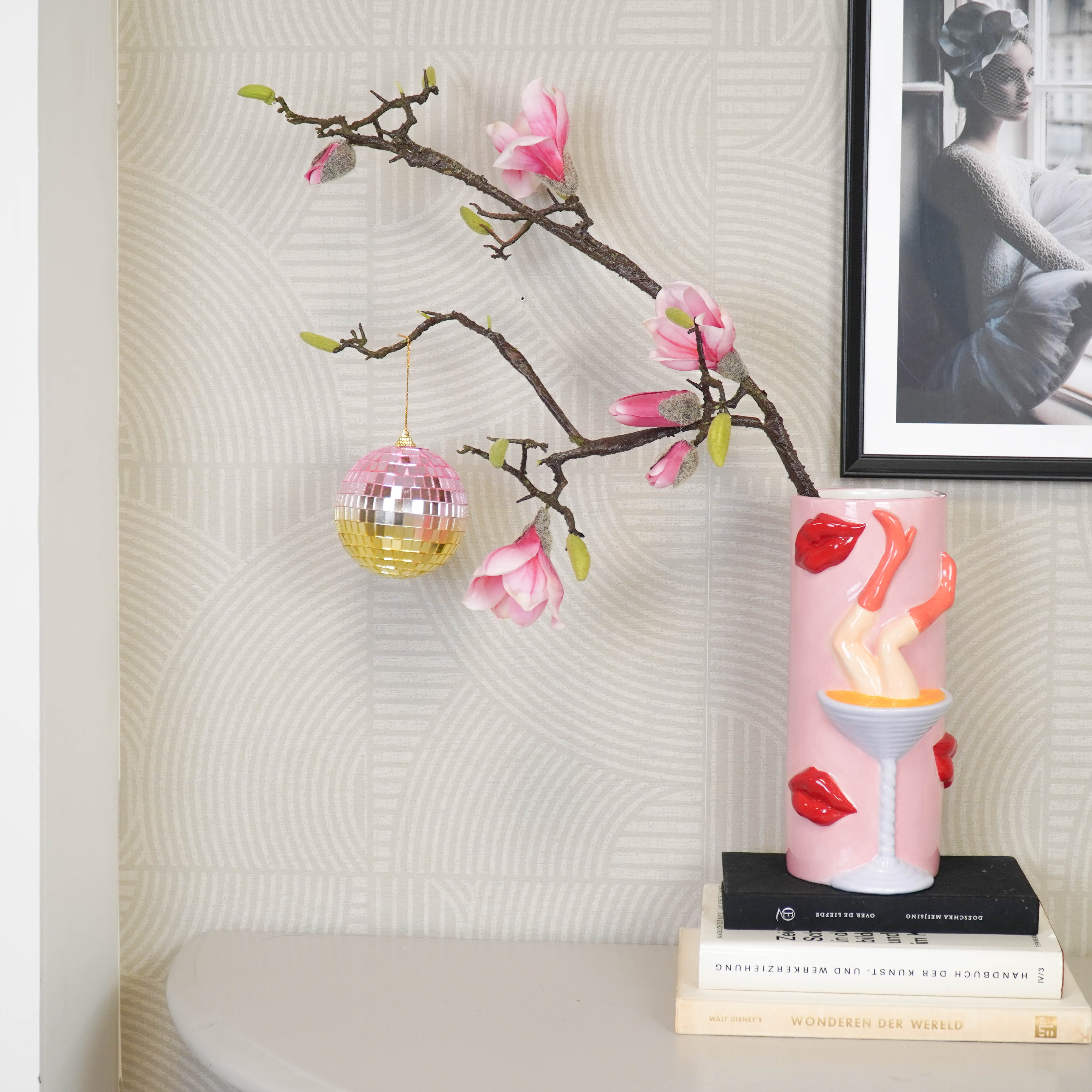 Kerstversiering -  Kersthanger - Discobal - Foam - Roze/Goud - 15x15x15cm