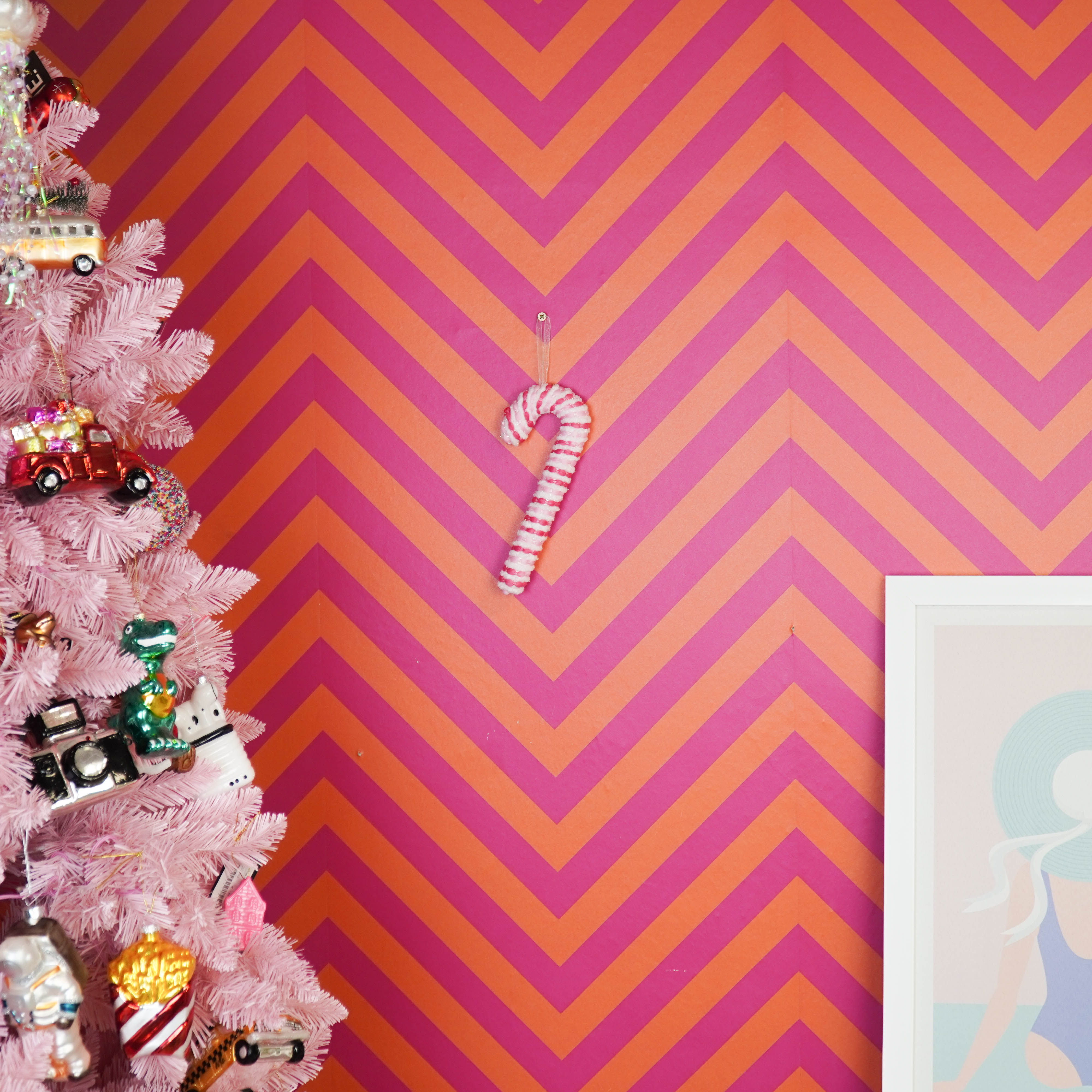 Kerstversiering - Zuurstok - Roze/ Wit - Foam -  21 cm