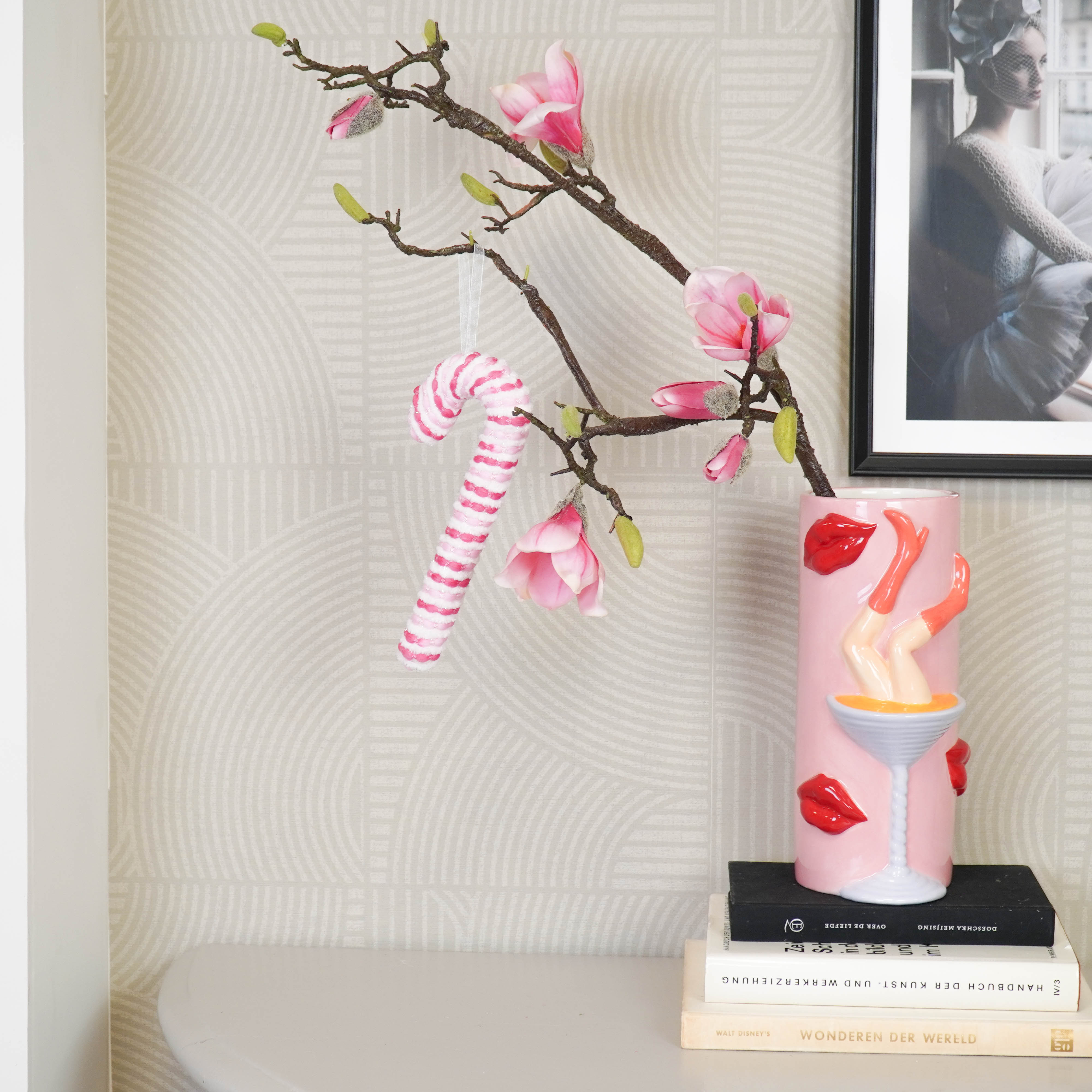 Kerstversiering - Zuurstok - Roze/ Wit - Foam -  21 cm