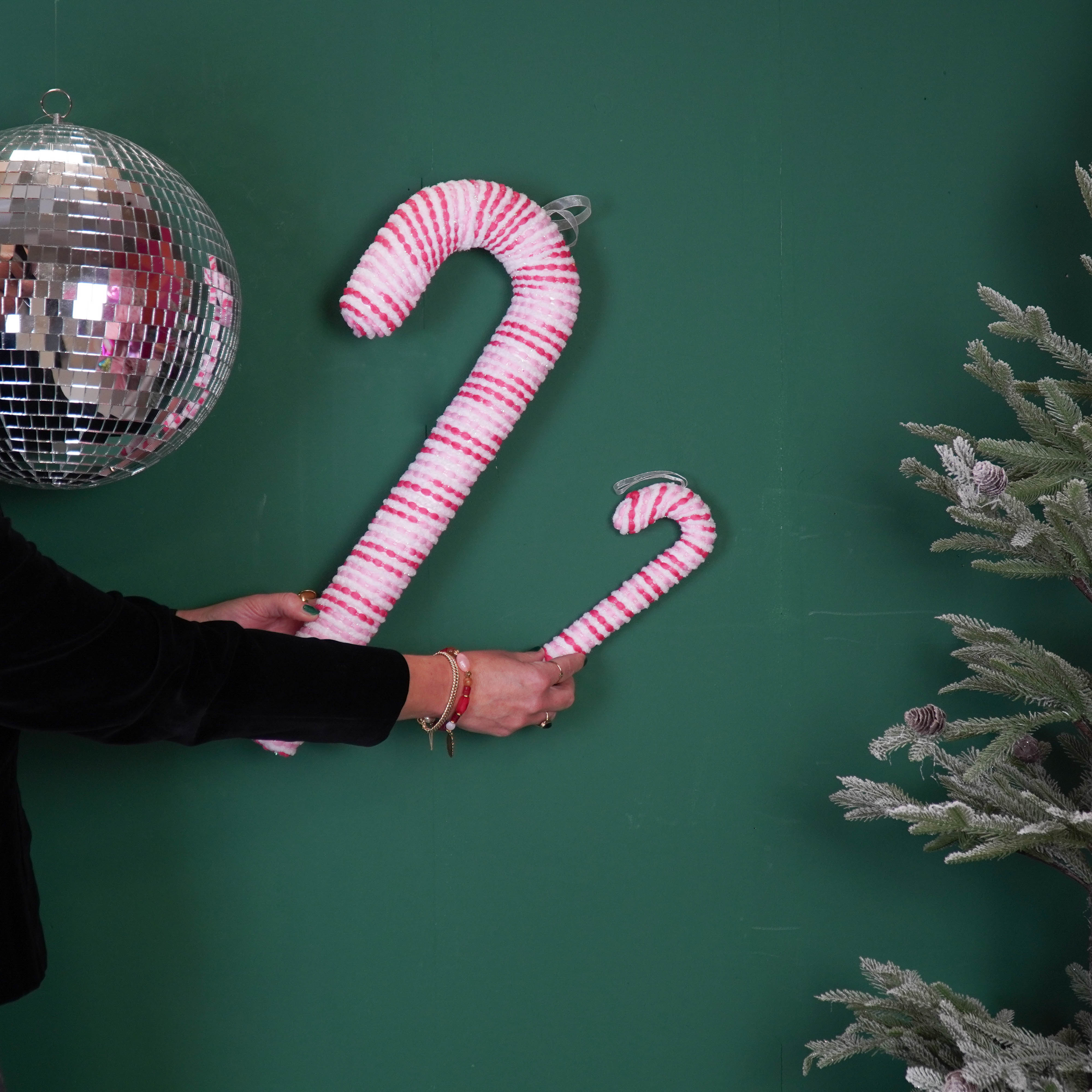 Kerstversiering - Zuurstok - Roze/ Wit - Foam -  21 cm